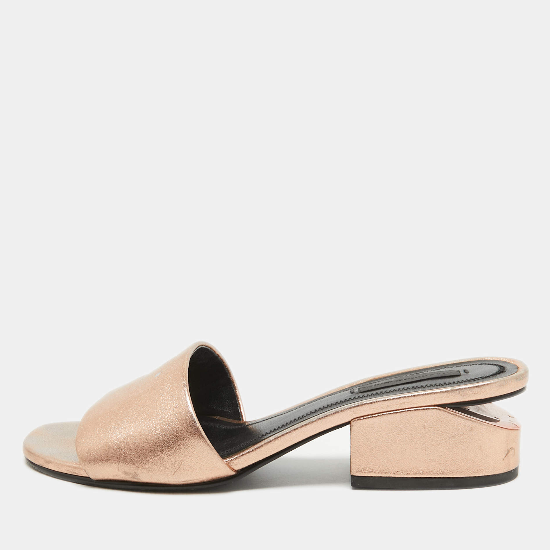 Alexander Wang Rose Gold Leather Lou Slide Sandals Size 36