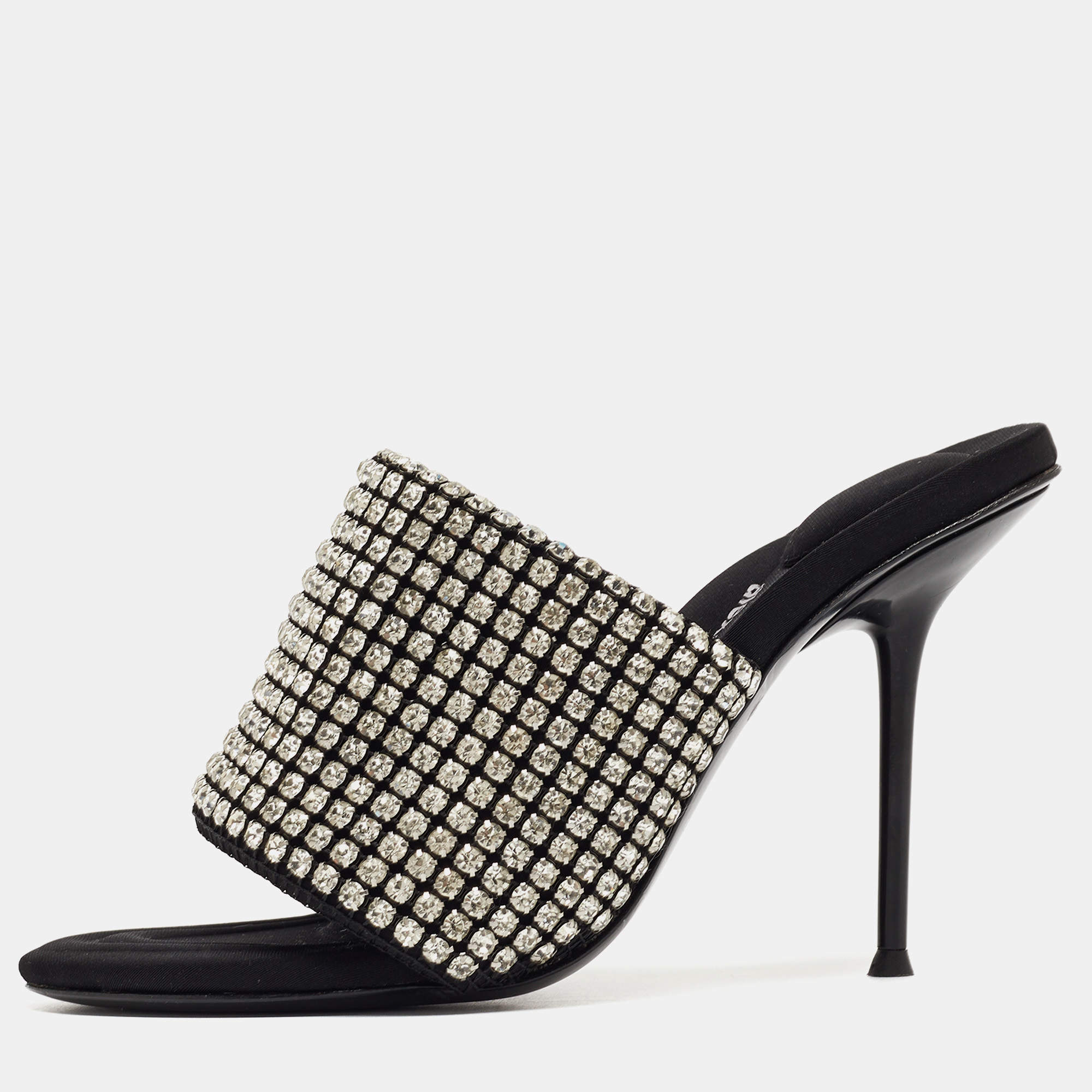 Alexander Wang Black Neoprene Crystal Embellished Slide Sandals Size 38
