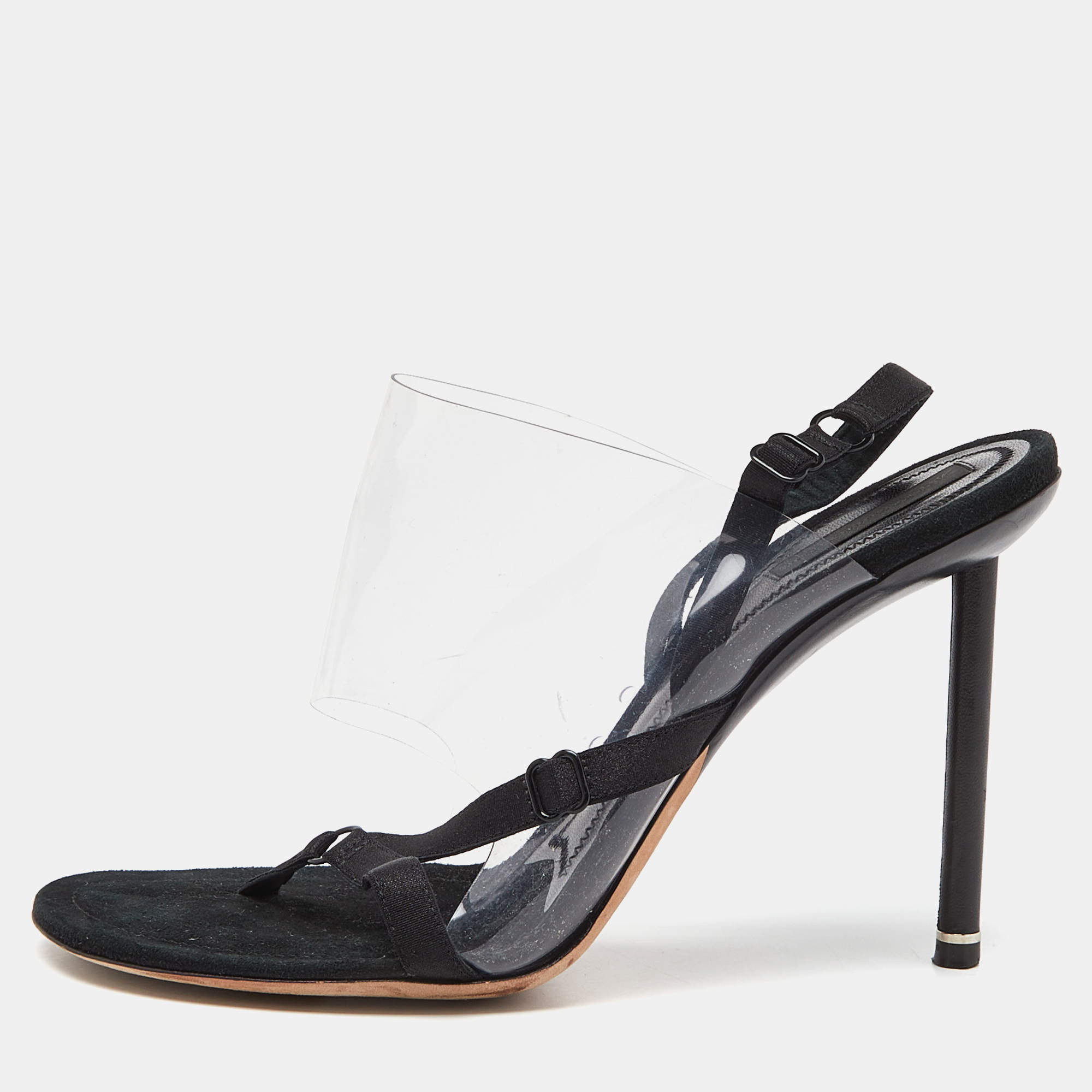 Alexander Wang Black PVC and Suede Marlow Transparent Slingback Sandals Size 39