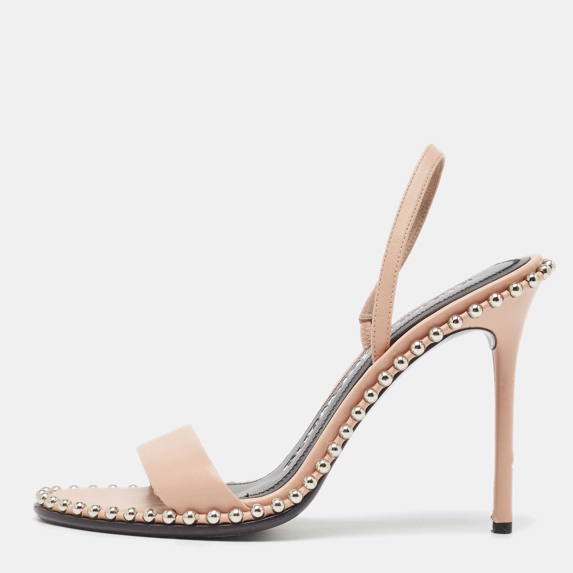 مملوكة مسبقًا Alexander Wang Pink Leather Studded Nova Slingback Sandals Size 38