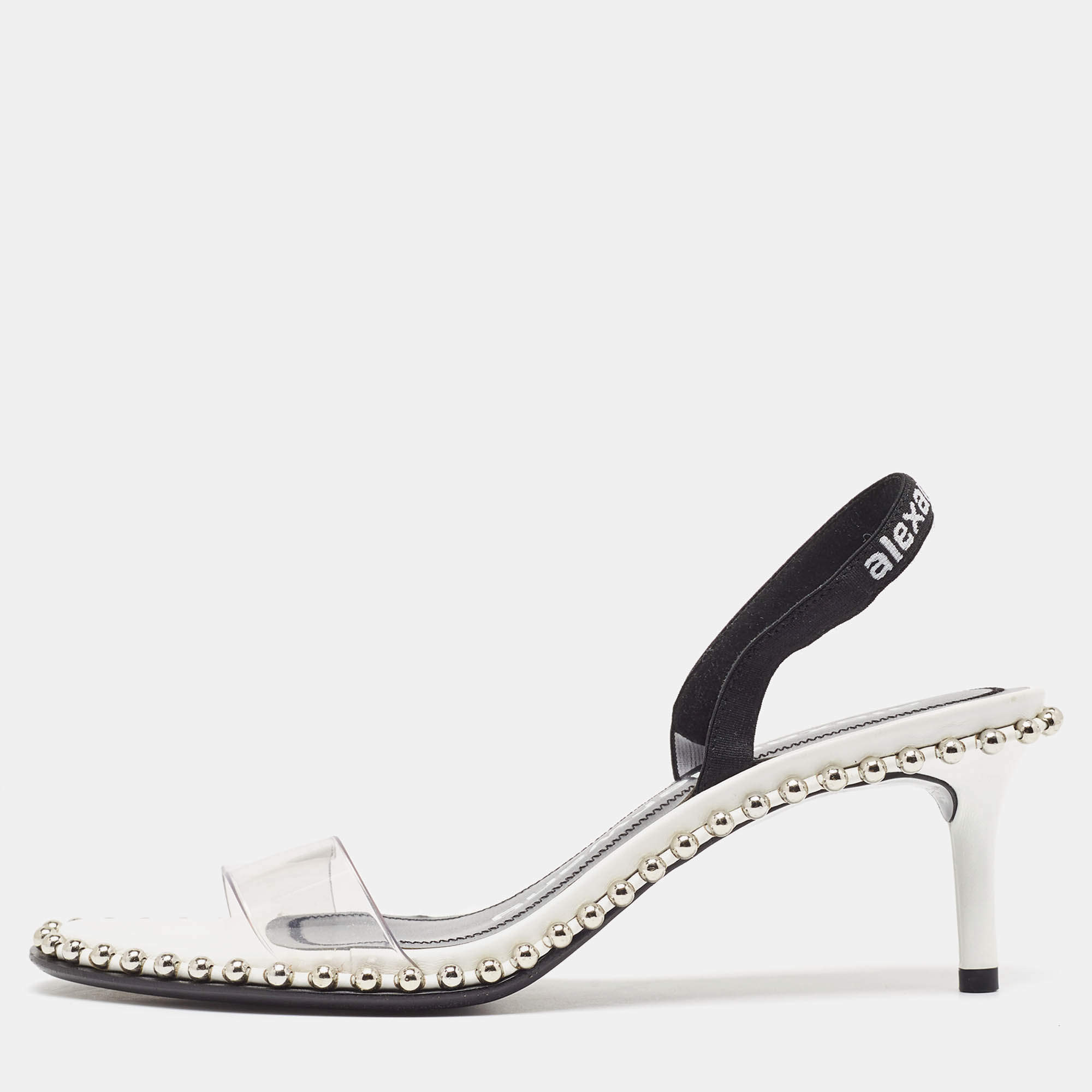 Alexander Wang White PVC Studded Slingback Nova Sandals Size 36.5