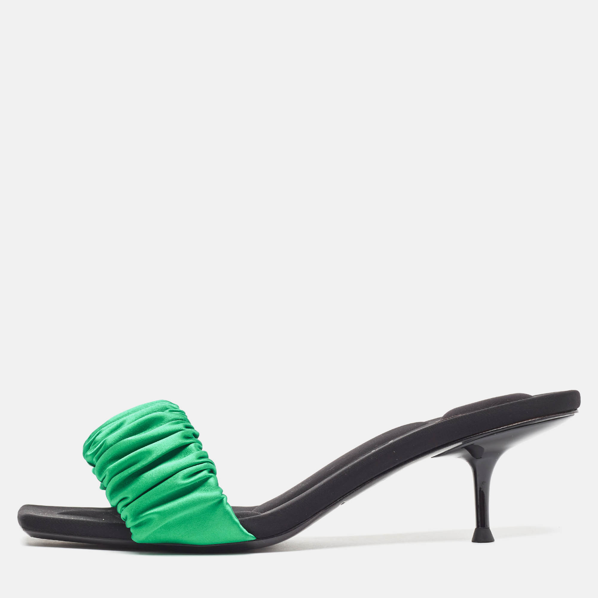 Alexander Wang Green Pleated Satin Slide Sandals Size 39