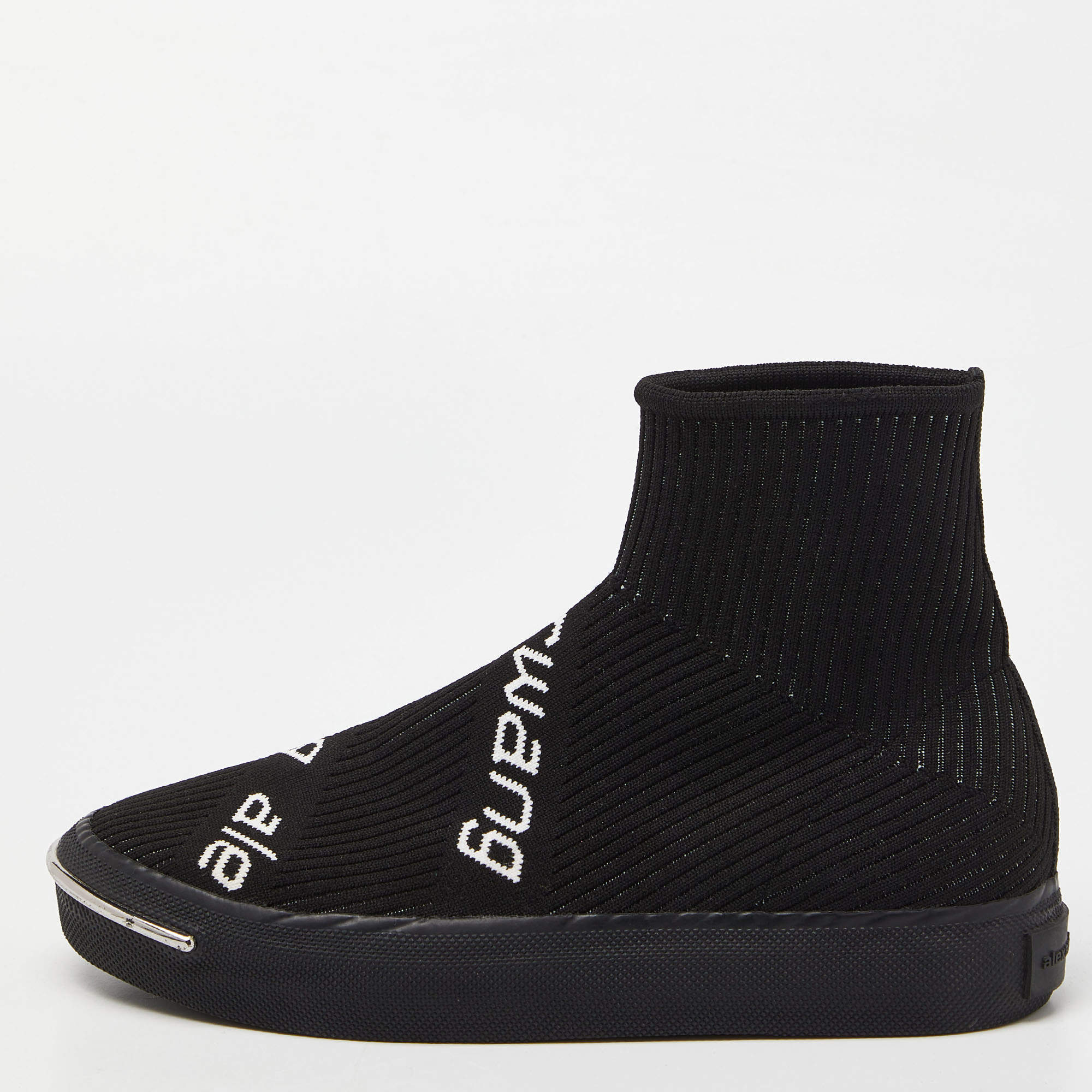 Alexander Wang Black Knit Fabric Pia Logo High Top Sneakers Size 38 Alexander Wang TLC