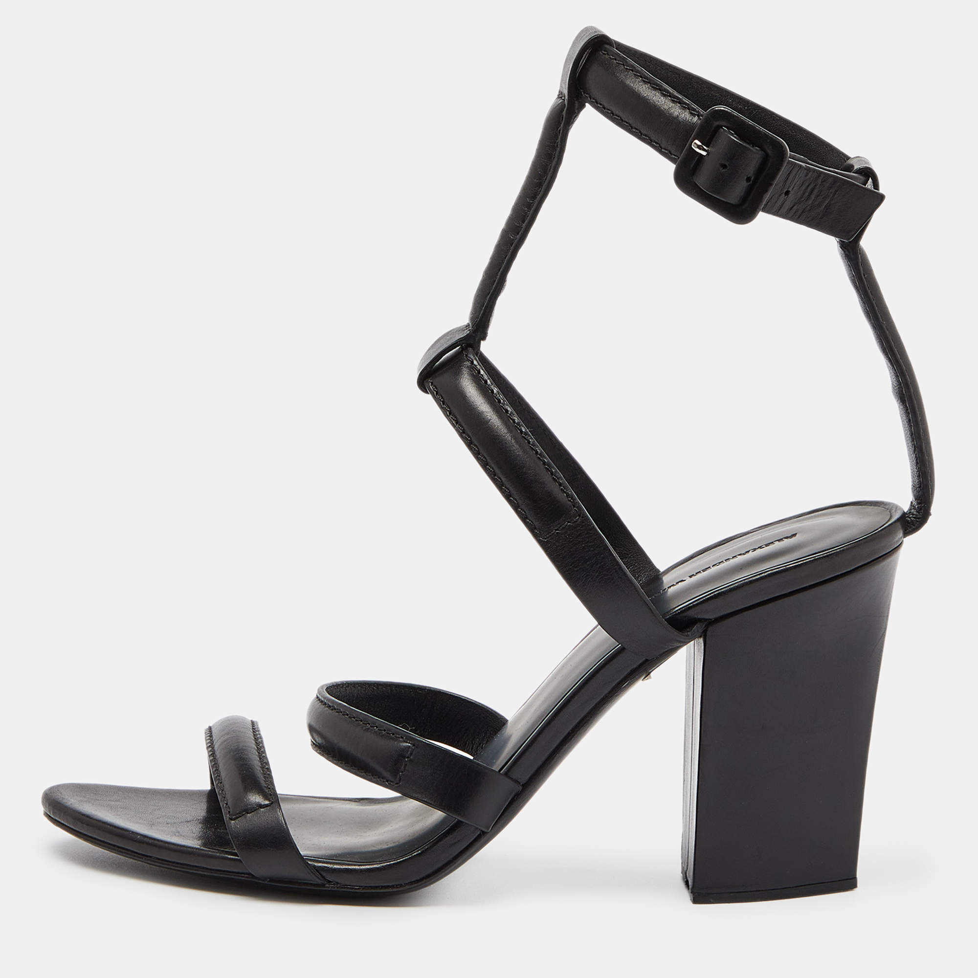 Alexander Wang Black Leather Ankle-Strap Sandals Size 39.5
