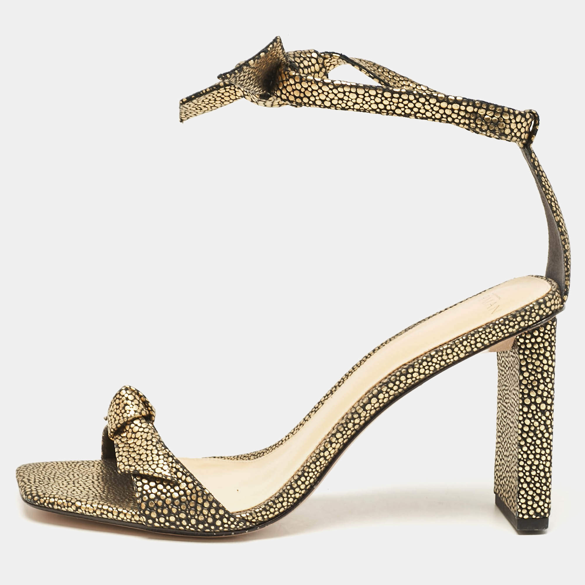 Alexandre Birman Gold/Black Textured Leather Ankle Strap Sandals Size 40