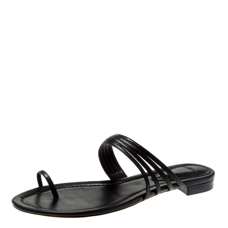 Alexandre Birman Black Leather Strappy Flat Sandals Size 42