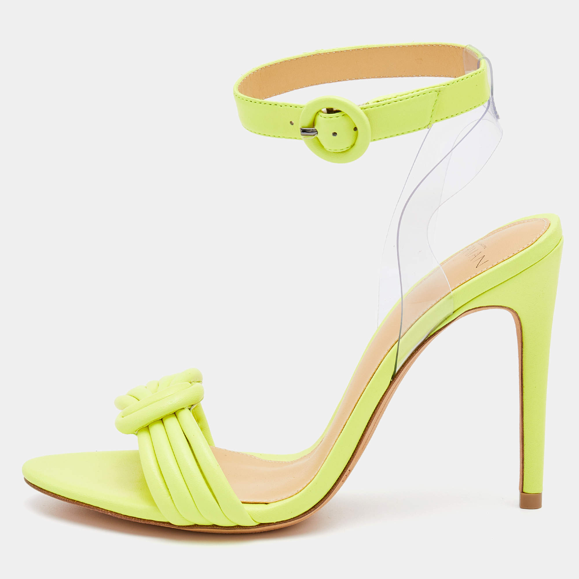 Alexandre Birman Yellow Leather and PVC Twisted Knot Ankle Strap Sandals Size 36.5