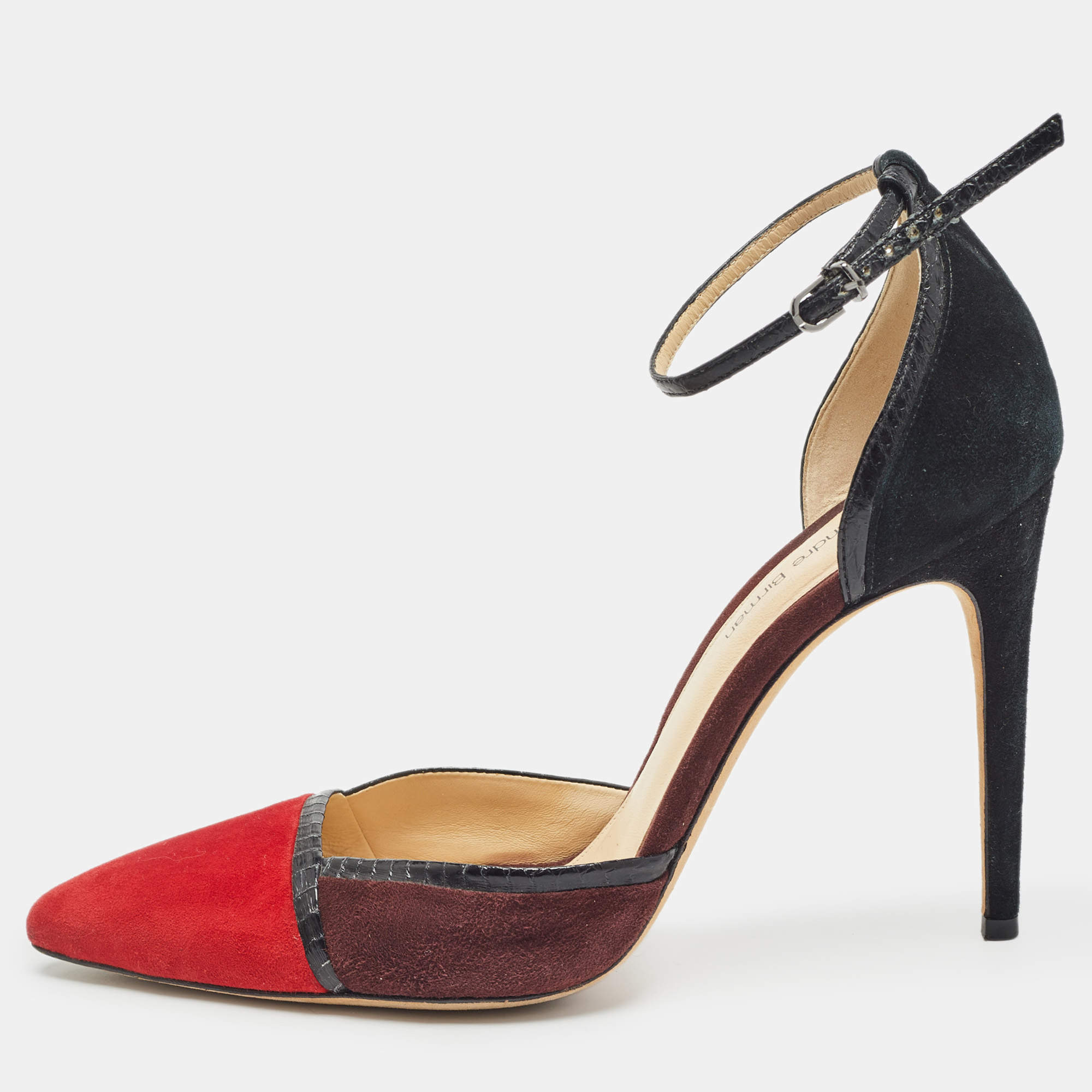 Alexandre Birman Multicolor Suede and Python Ankle Strap Pumps Size 39 