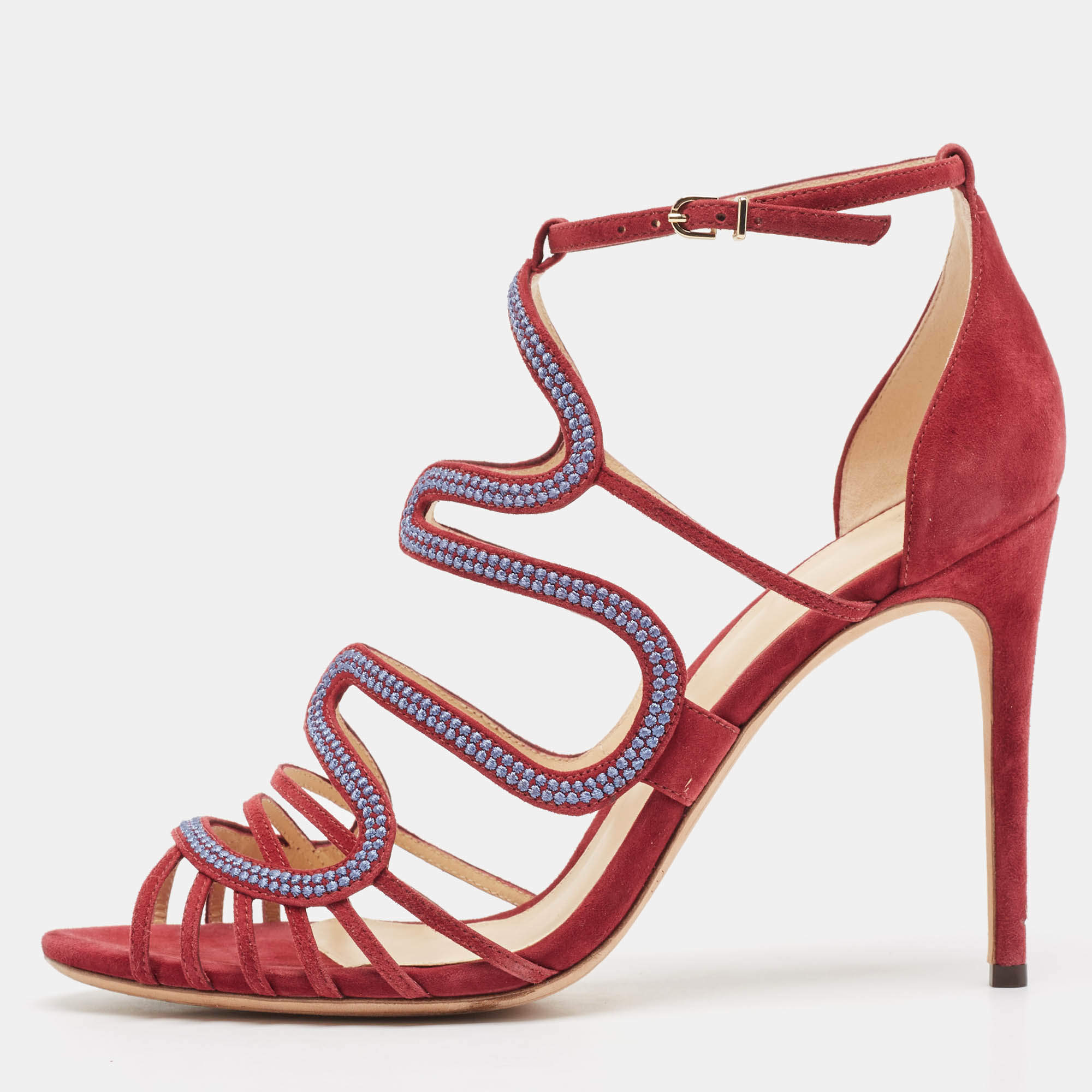 Alexandre Birman Burgundy Suede Ankle Strap Sandals Size 40