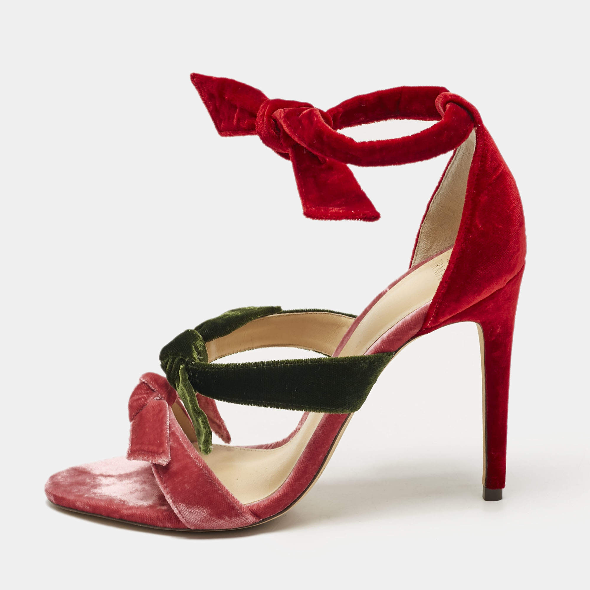 Alexandre Birman Multicolor Velvet Gianna Three Bow Ankle Wrap Sandals Size 37