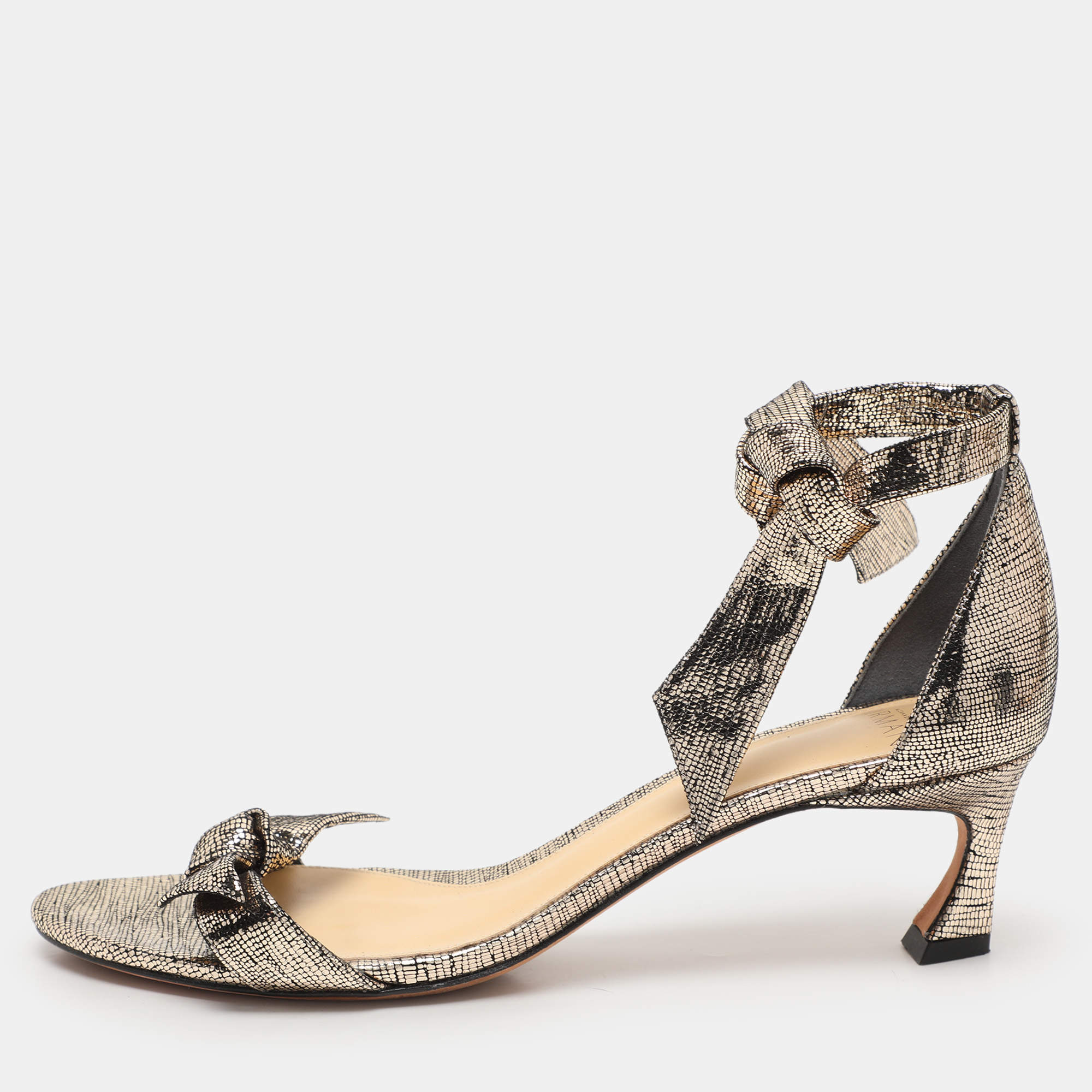 Alexandre Birman Metallic Gold Textured Leather Clarita Ankle Strap Sandals Size 38.5