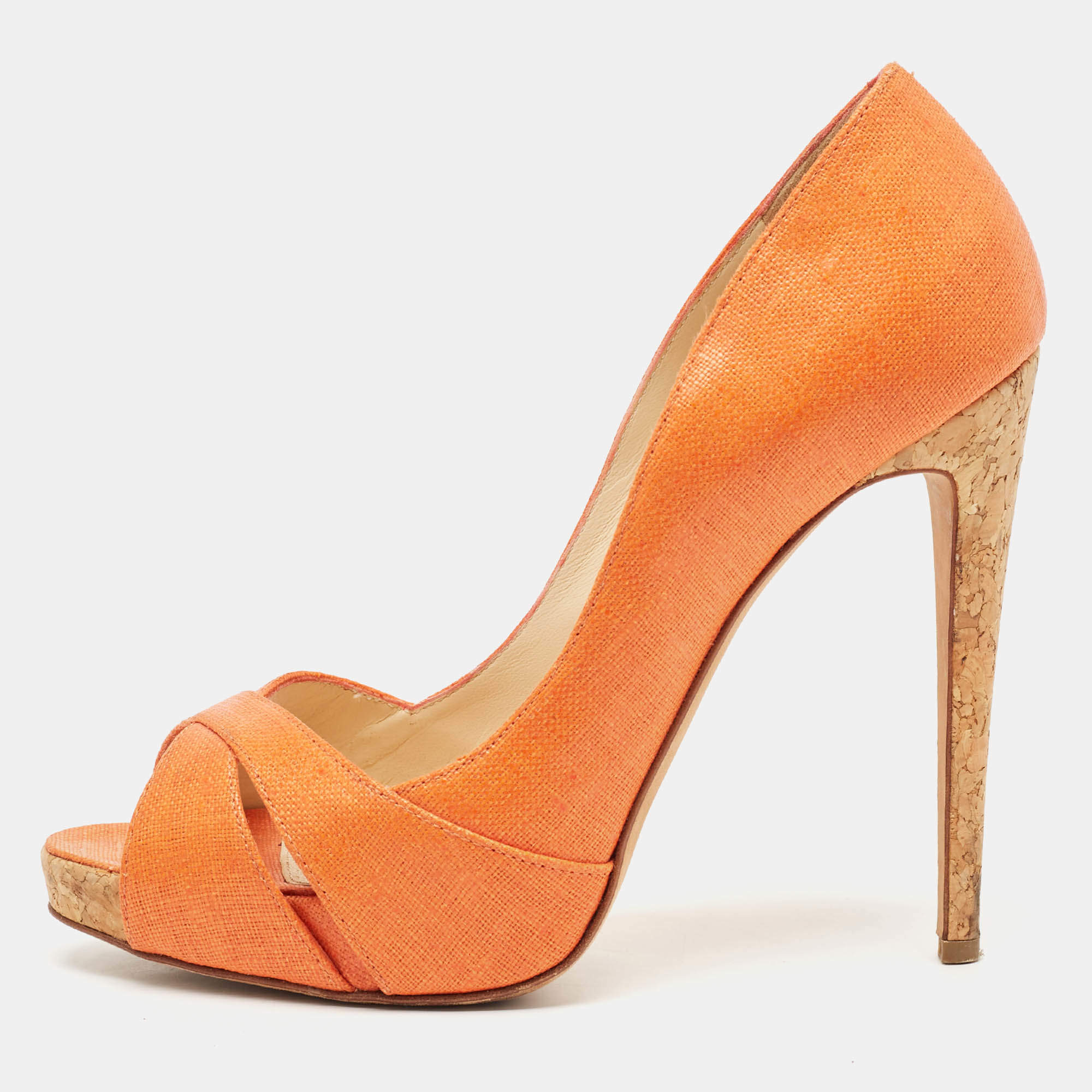 Alexandre Birman Orange Raffia Peep Toe Pumps Size 39.5