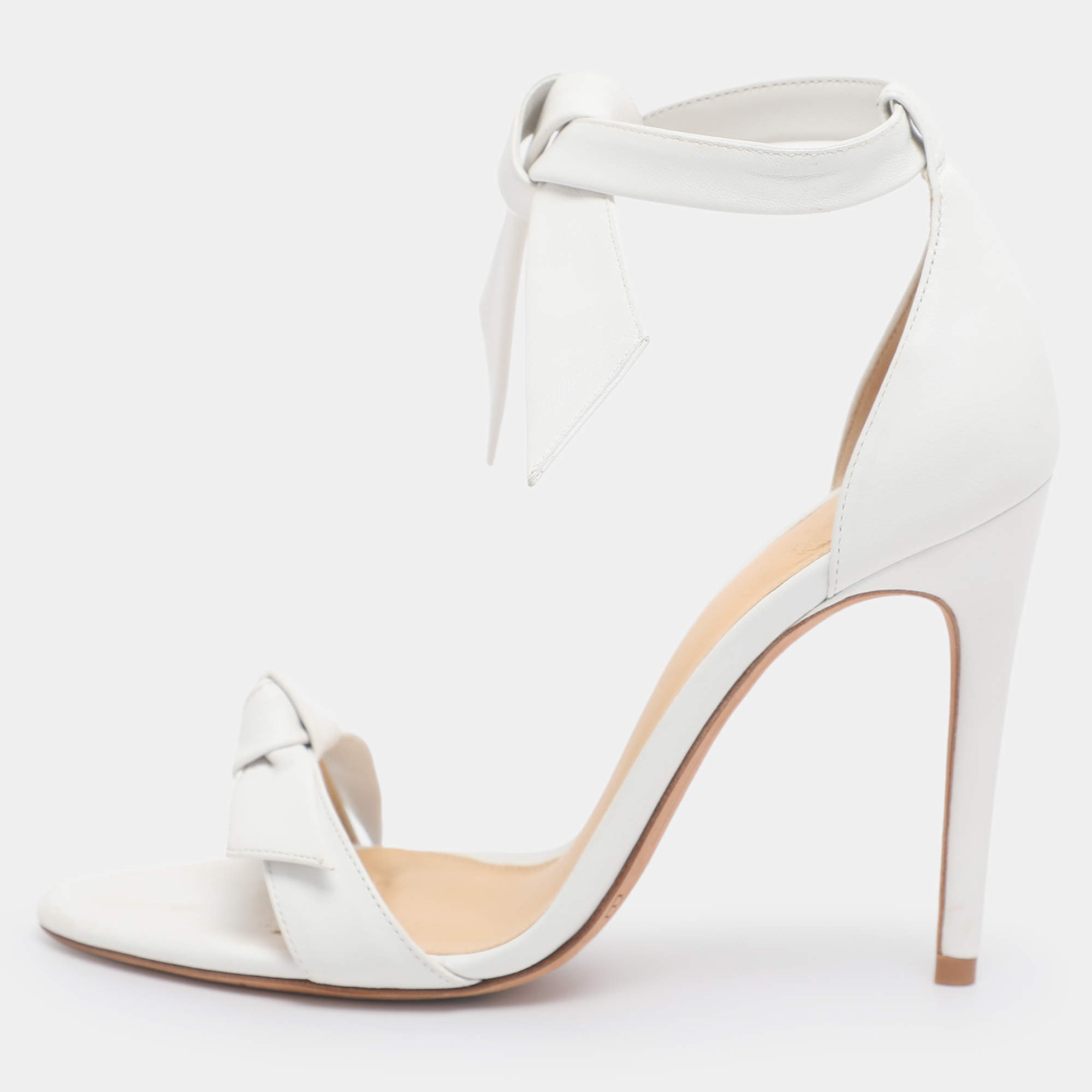 Pre Owned Alexandre Birman White Leather Clarita Bow Ankle Wrap Sandals Size 36