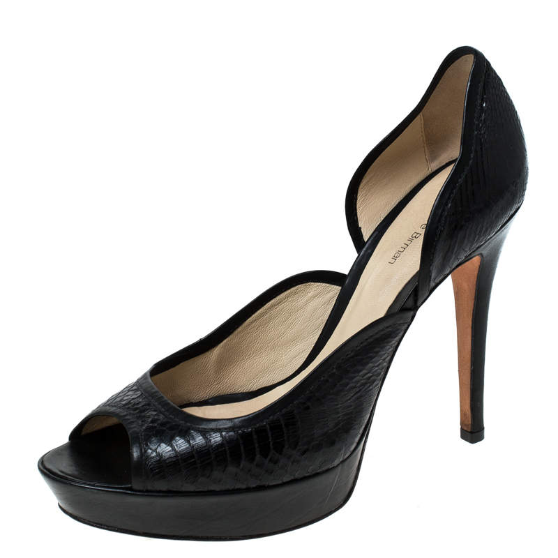 Pre Owned Alexandre Birman Black Python Embossed Leather Peep Toe Platform Pumps Size 41