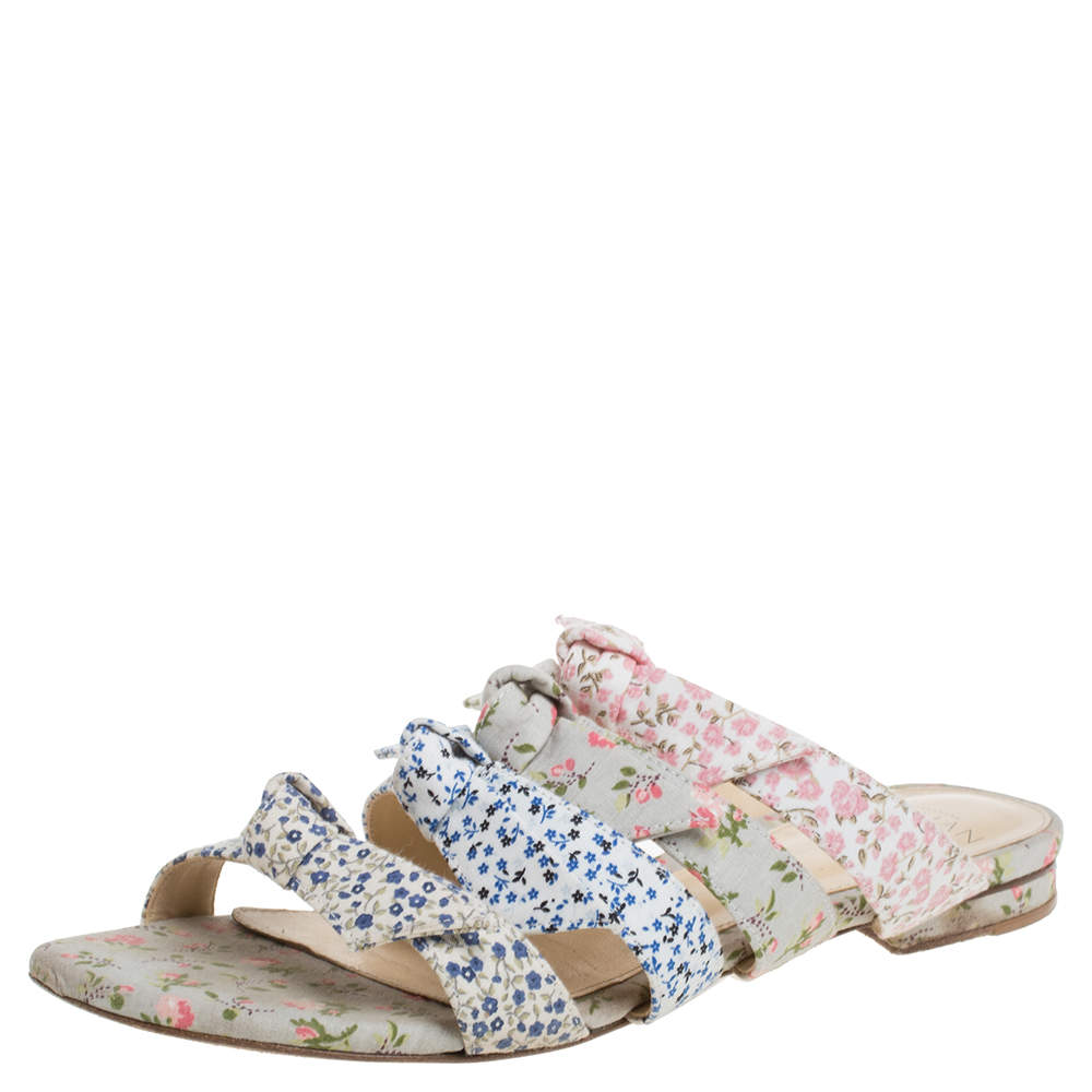Alexandre Birman Multicolor Floral Print Fabric Triple Knot Slides Size 37