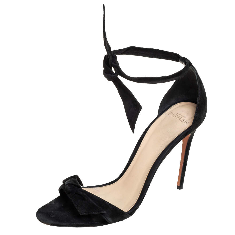 Alexandre Birman Black Suede Clarita Ankle Wrap Sandals Size 39