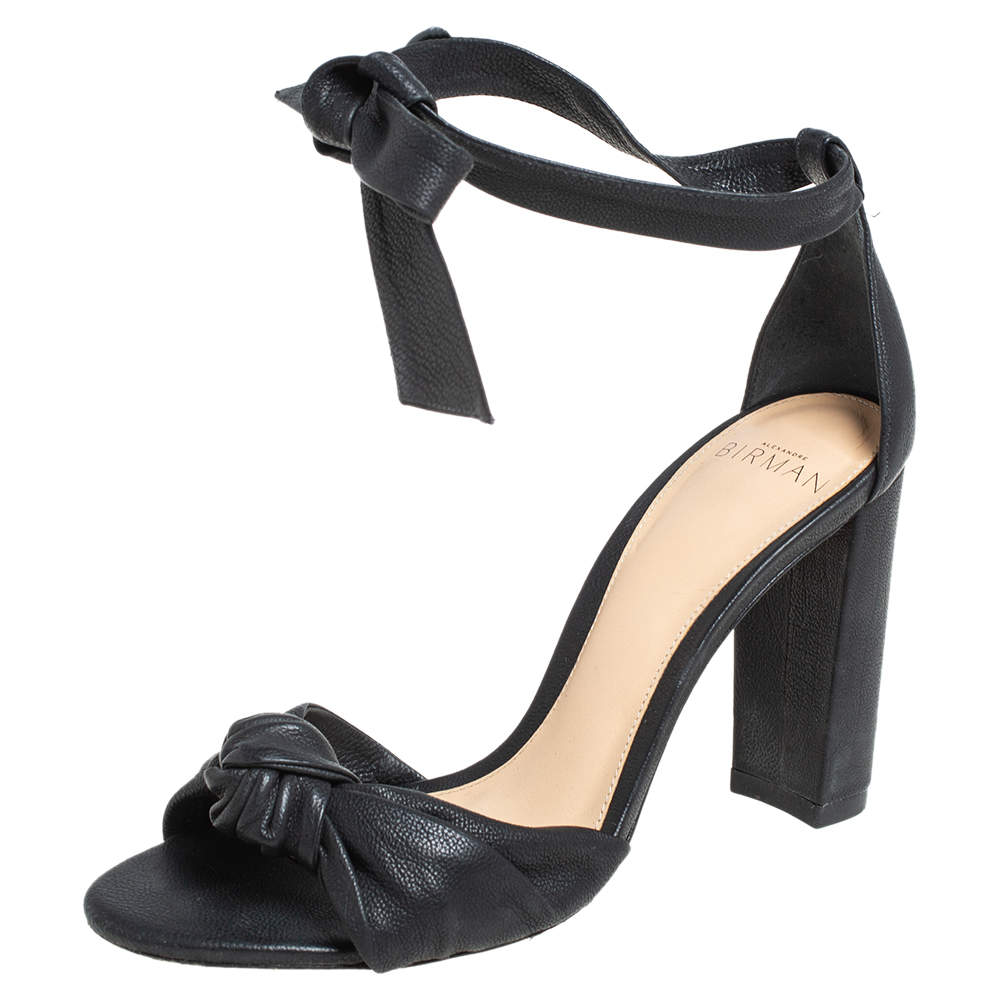 Alexandre Birman Black Leather Bow Ankle Wrap Sandals Size 35