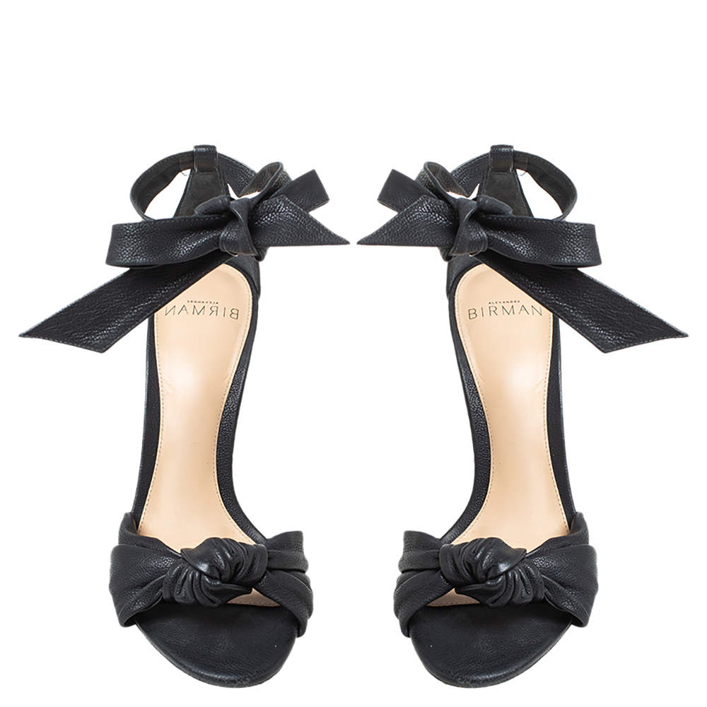 Pre Owned Alexandre Birman Black Leather Bow Ankle Wrap Sandals Size 35