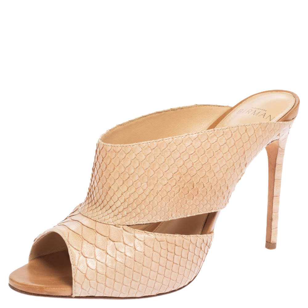 Alexandre Birman Beige Python Slide Sandals Size 38.5