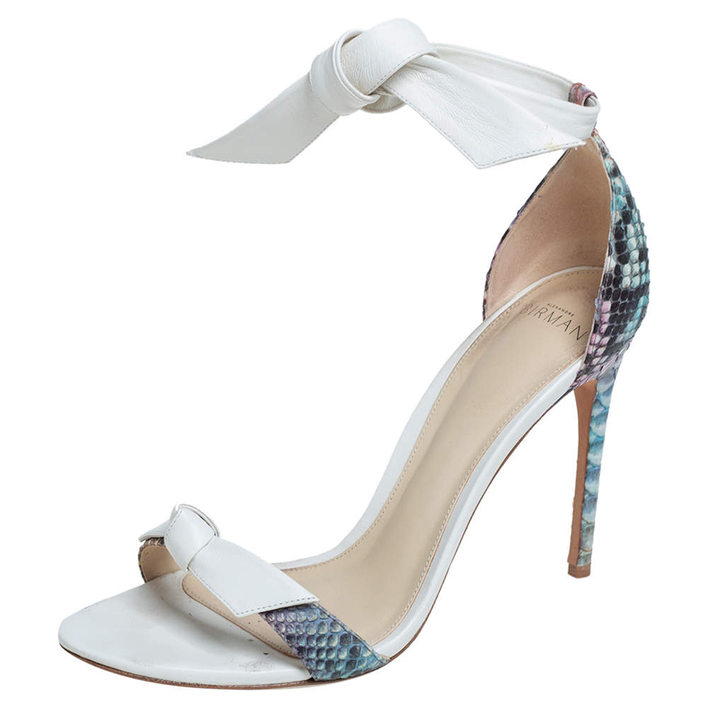 Alexandre Birman White/Multicolor Python and Leather Clarita Ankle Tie Sandals Size 39