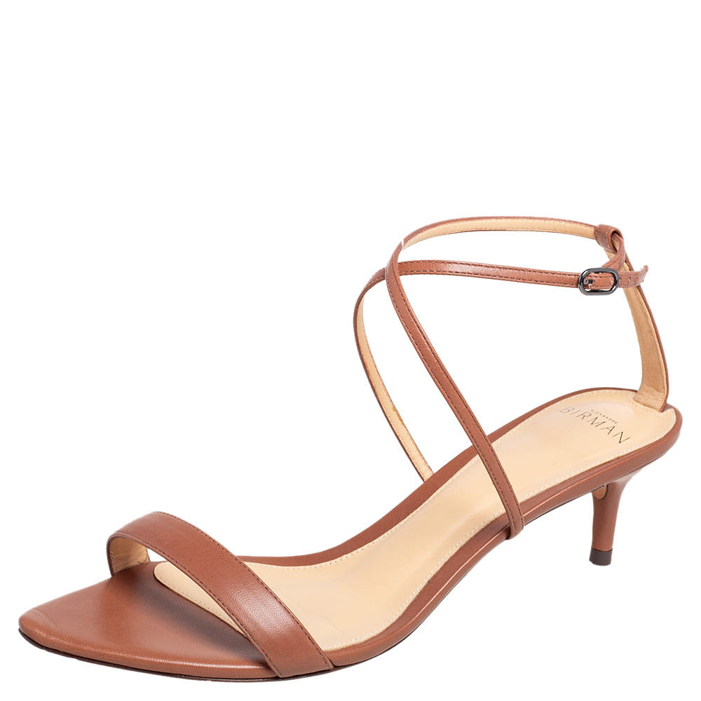 Pre Owned Alexandre Birman Brown Leather Ankle Strap Sandals Size 38.5