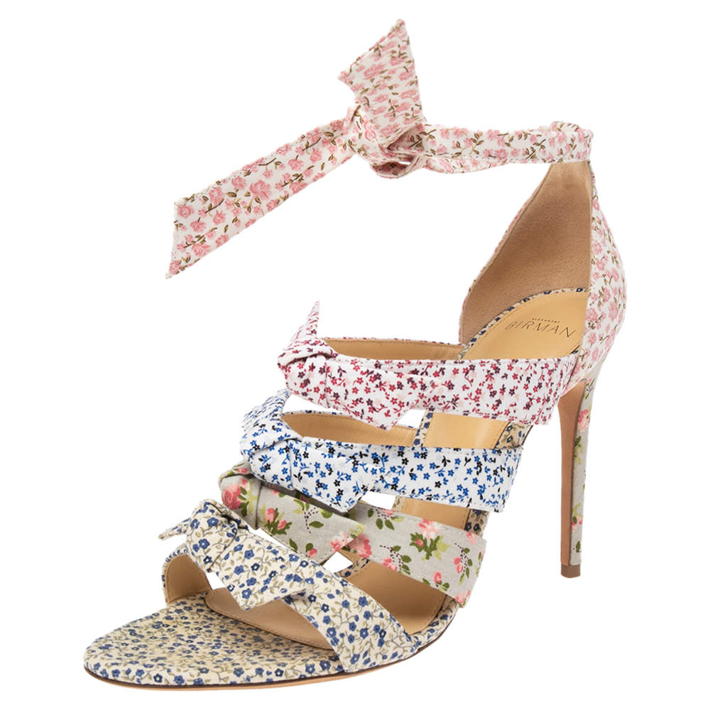 Alexandre Birman Floral Printed Canvas Lolita Knot Strappy Sandals Size 40