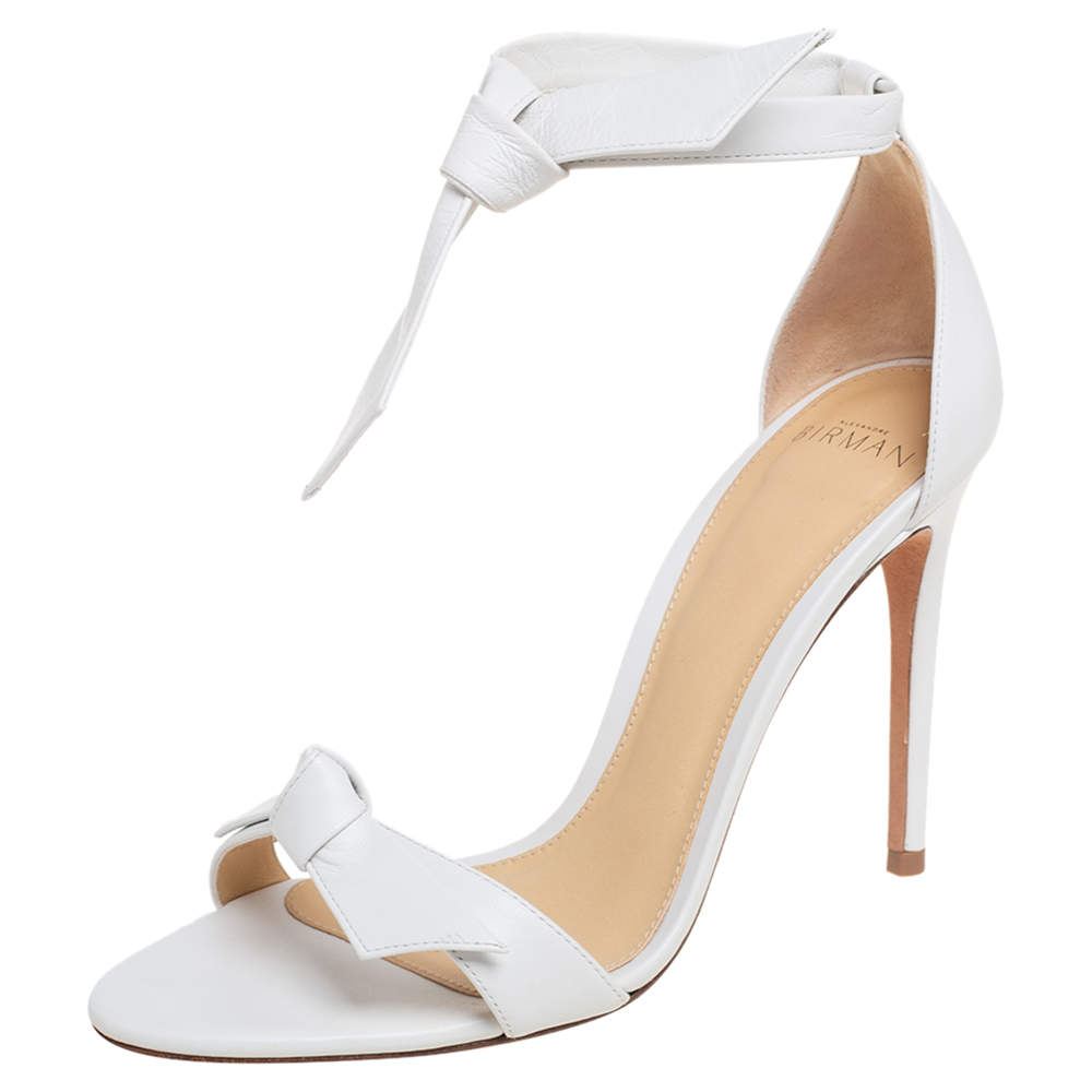 Alexandre Birman White Canvas And Leather Ankle Strap Sandals Size 37.5