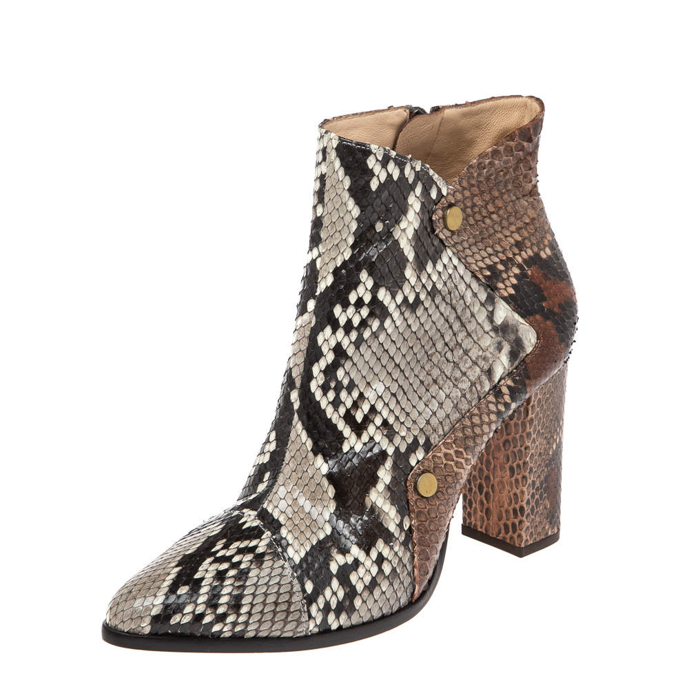 Alexandre Birman White-Brown Python Leather Ankle Boots Size 37