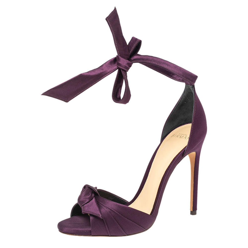 Alexandre Birman Grape Satin Clarita  Ankle Wrap Sandals Size 37