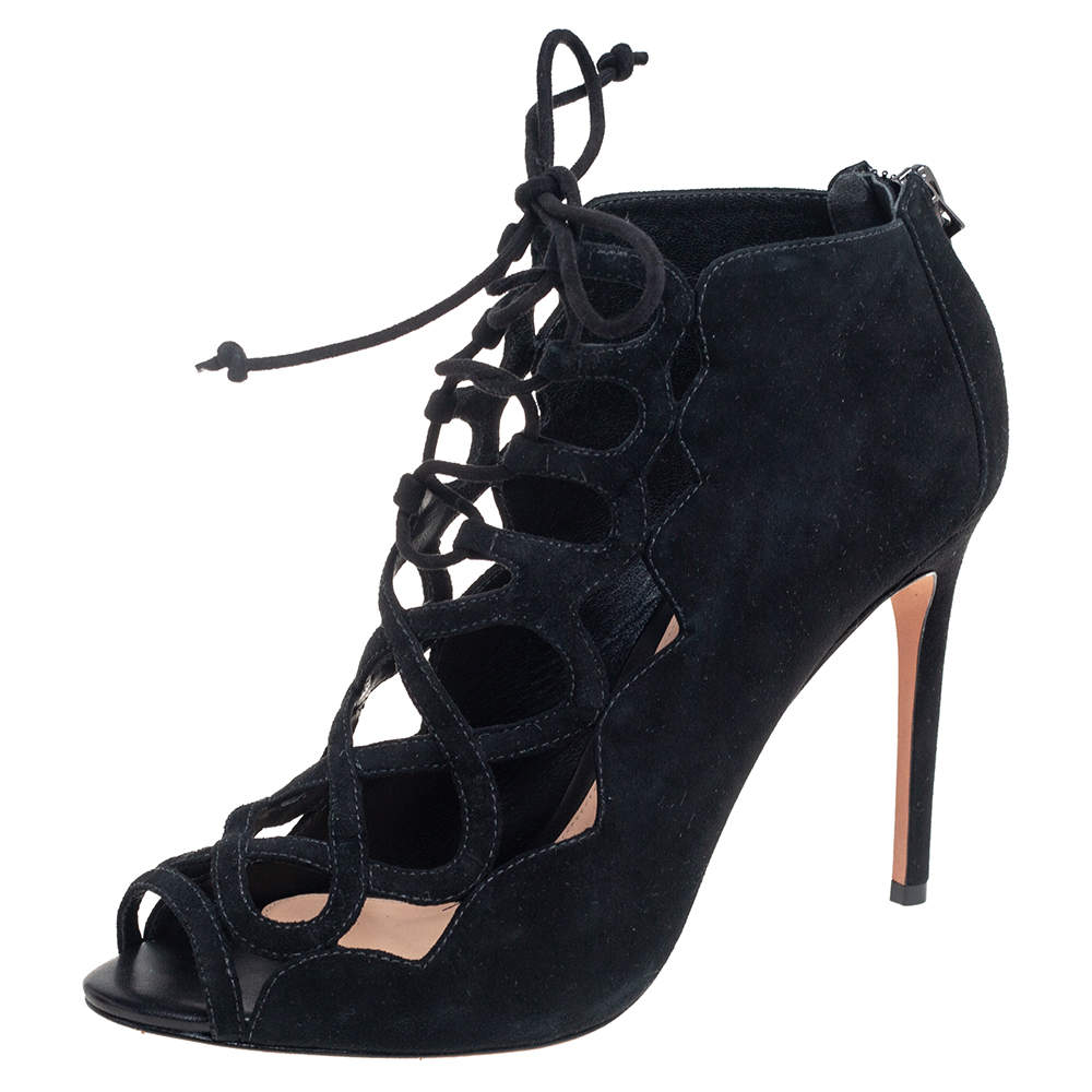 Alexandre Birman Black Suede  Caged Sandals Size 37.5