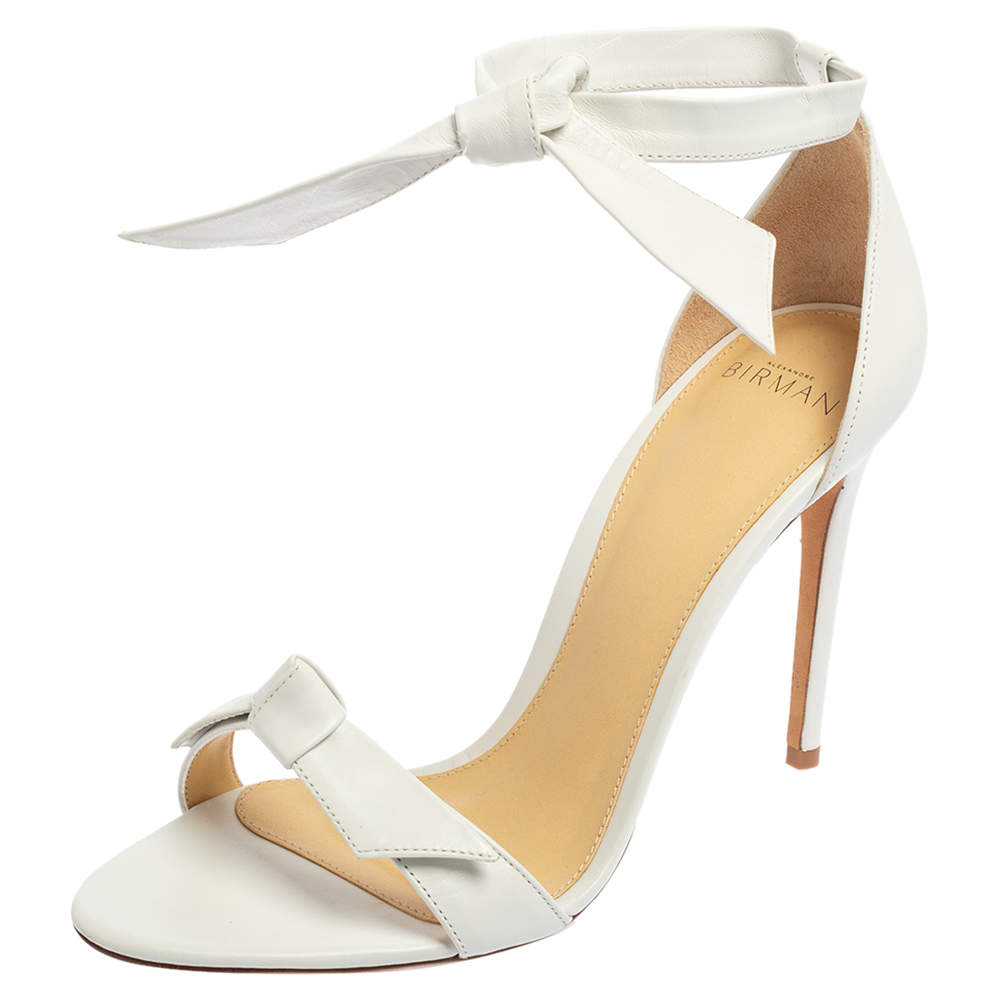 Alexandre Birman White Leather Clarita Ankle Wrap Sandals Size 39