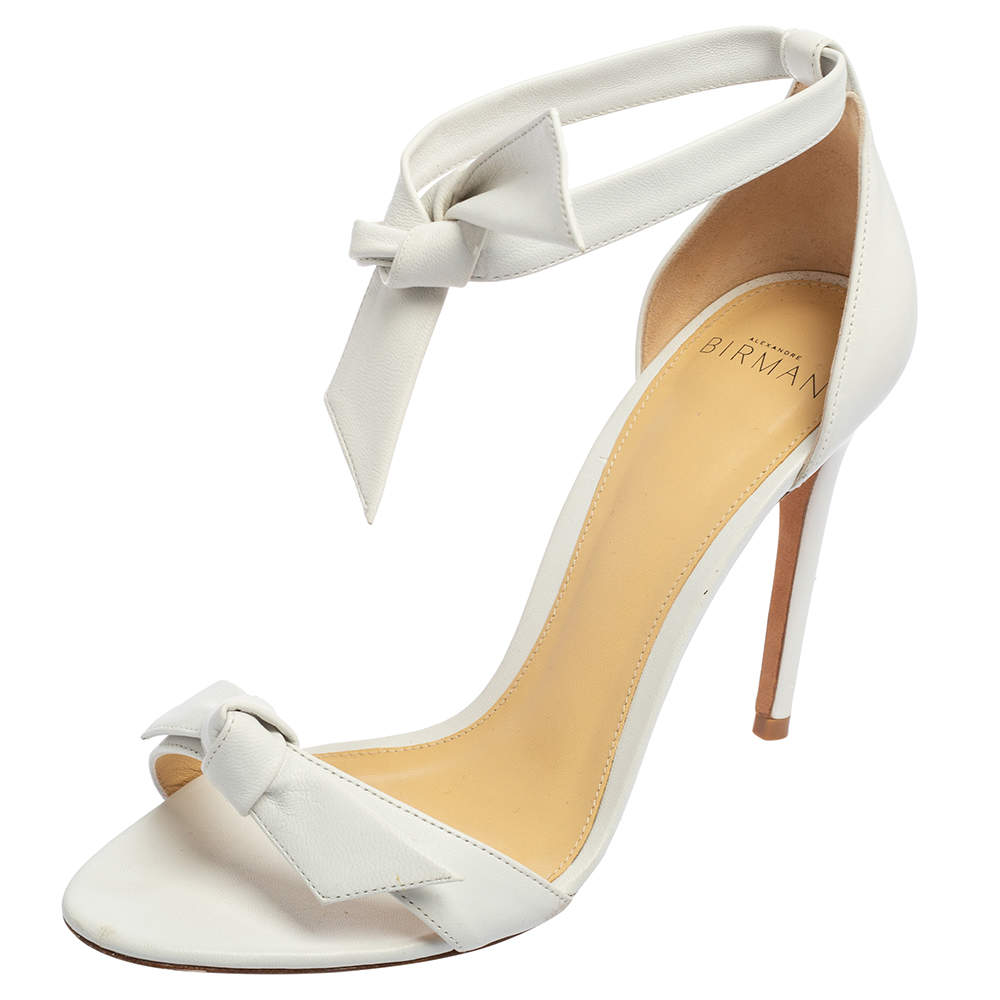 Pre Owned Alexandre Birman White Leather Ankle Strap Sandals Size 37