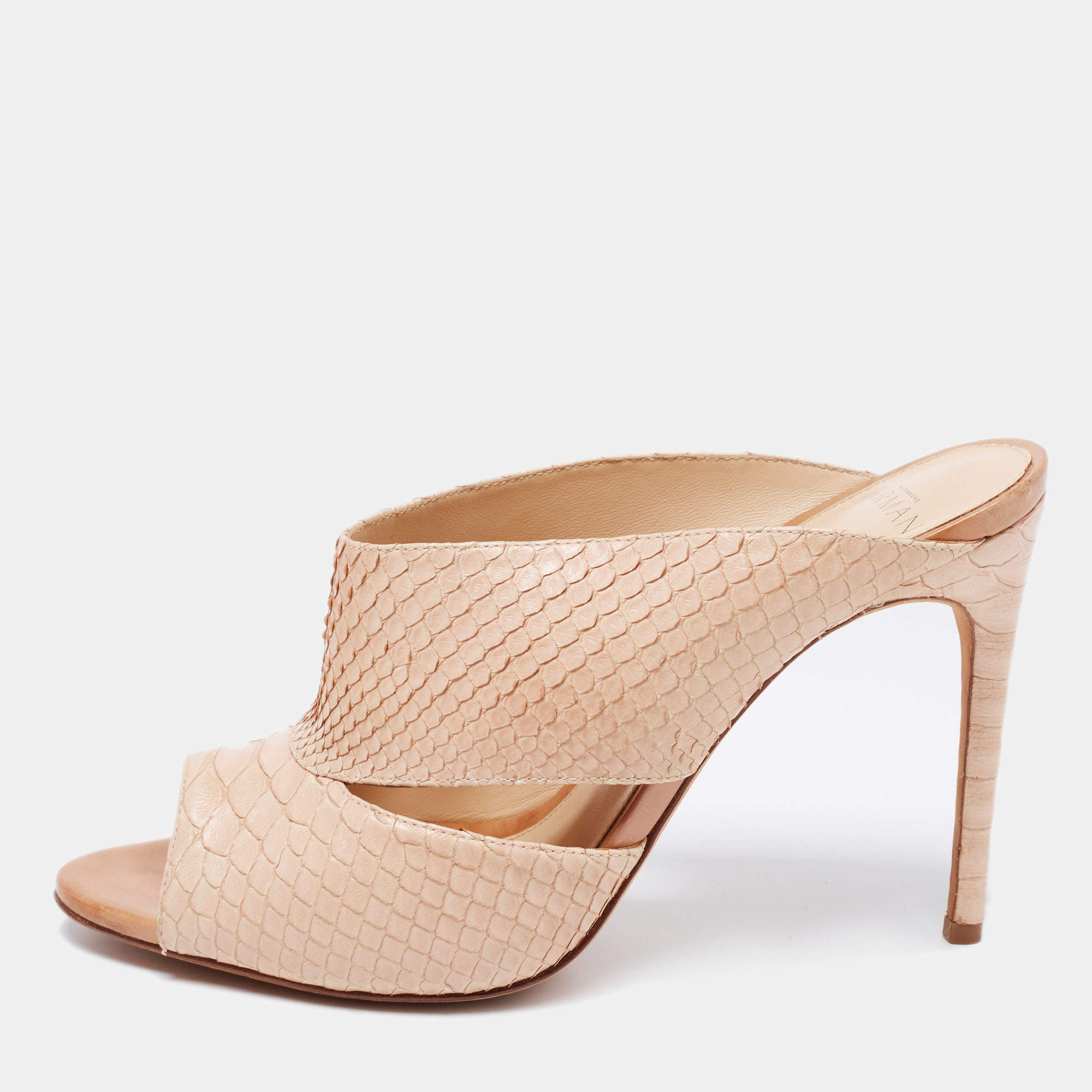 Alexandre Birman Beige Python Leather Slide Sandals Size 38.5