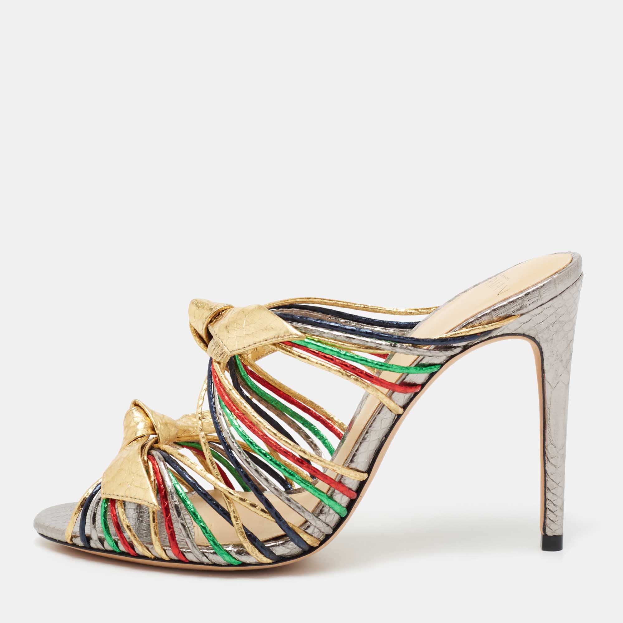 Alexandre Birman Multicolour Python Embossed Slide  Sandals Size 37.5