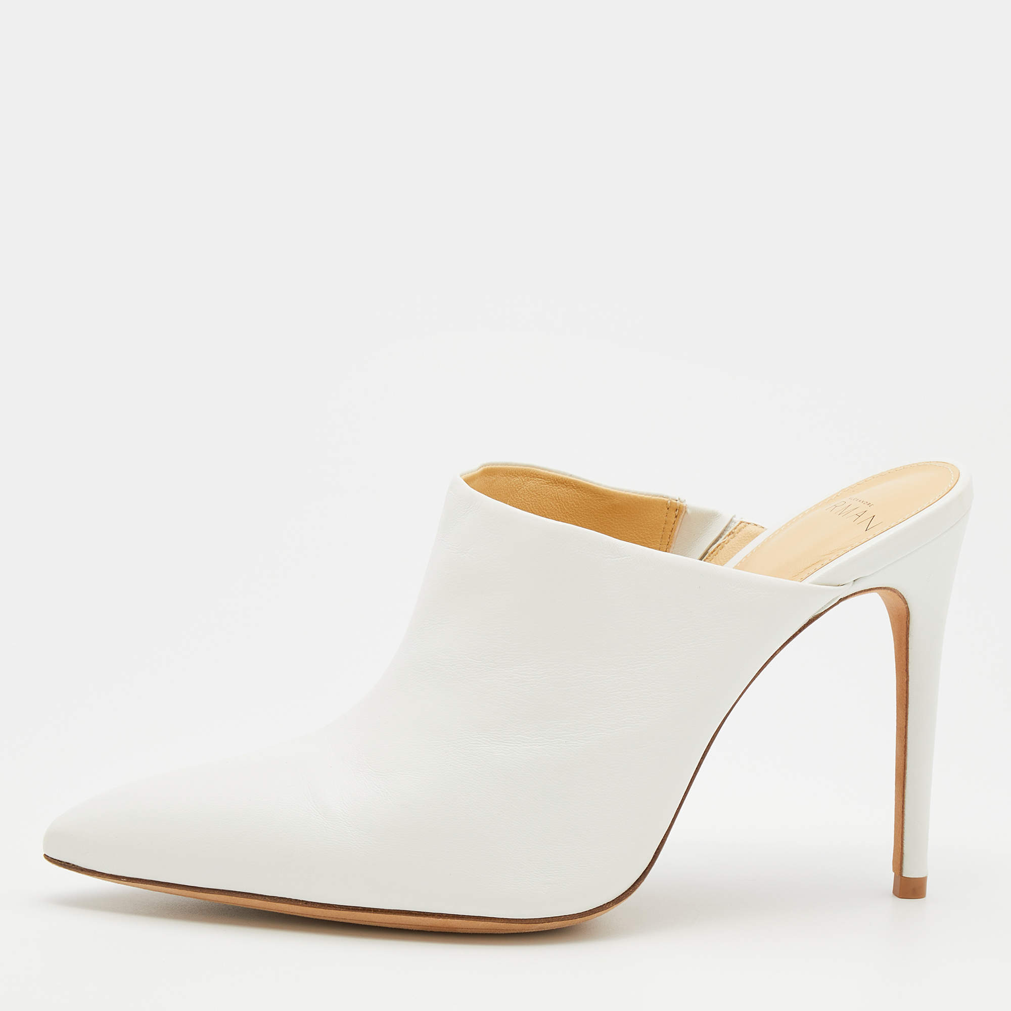 Pre Owned Alexandre Birman White Leather Amaliah Mules Size 38