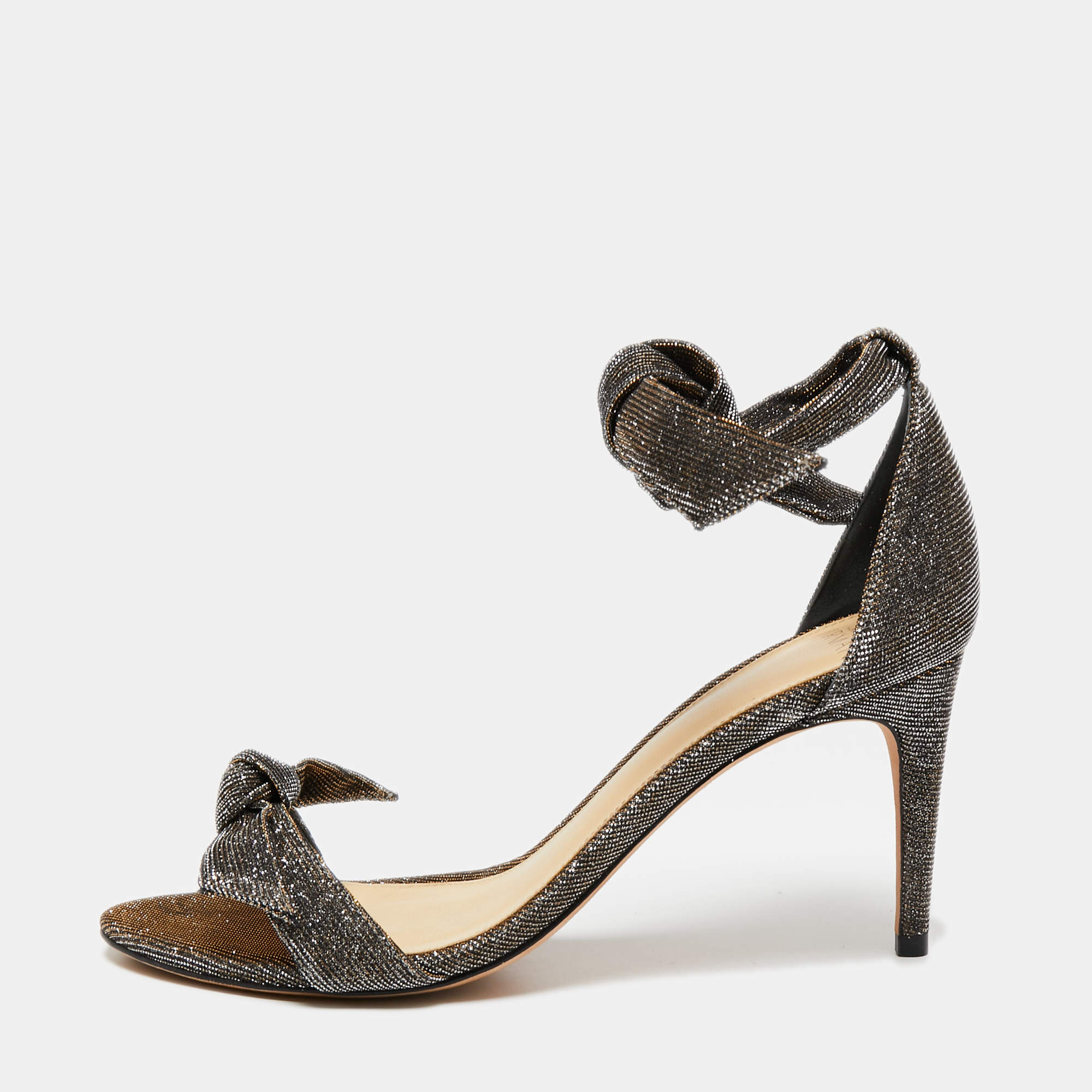 Alexandre Birman Black/Gold Lurex Fabric Clarita Bow Ankle Wrap Sandals Size 38