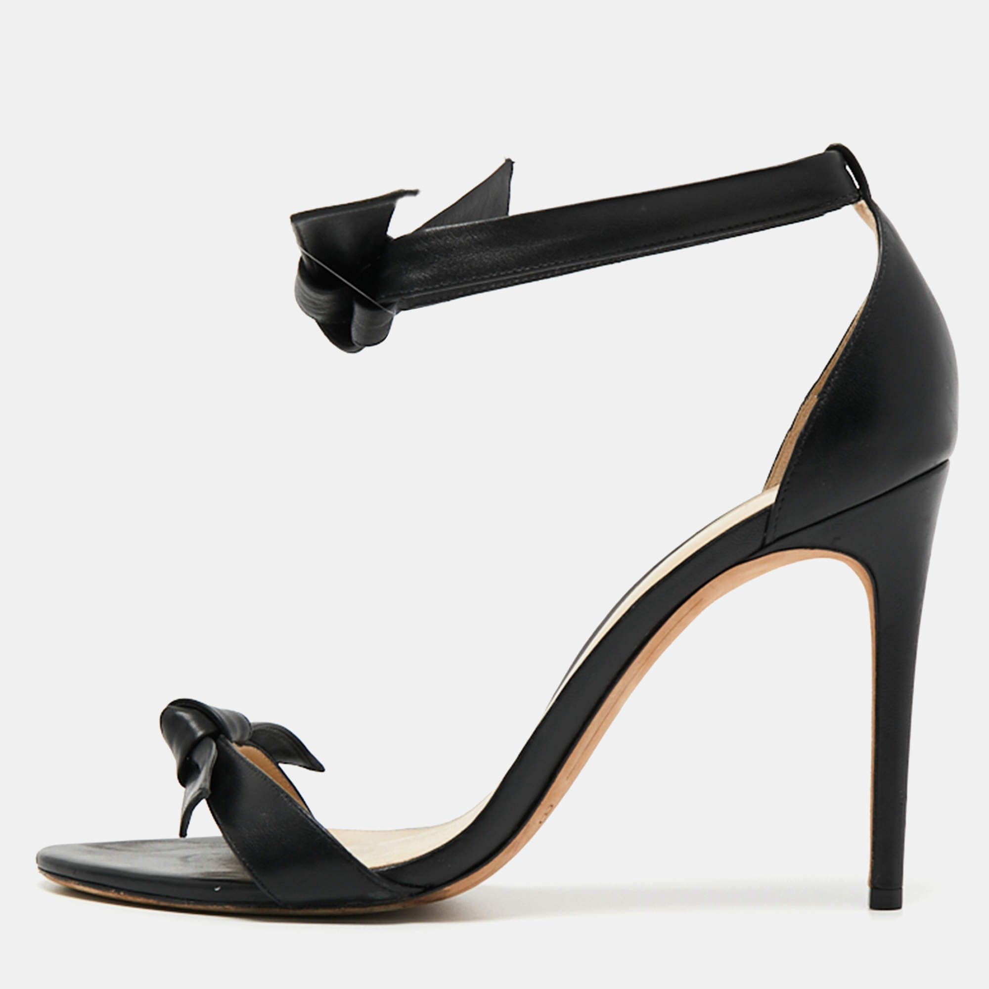 Alexandre Birman Black Leather Clarita Bow Ankle Wrap Sandals Size 40
