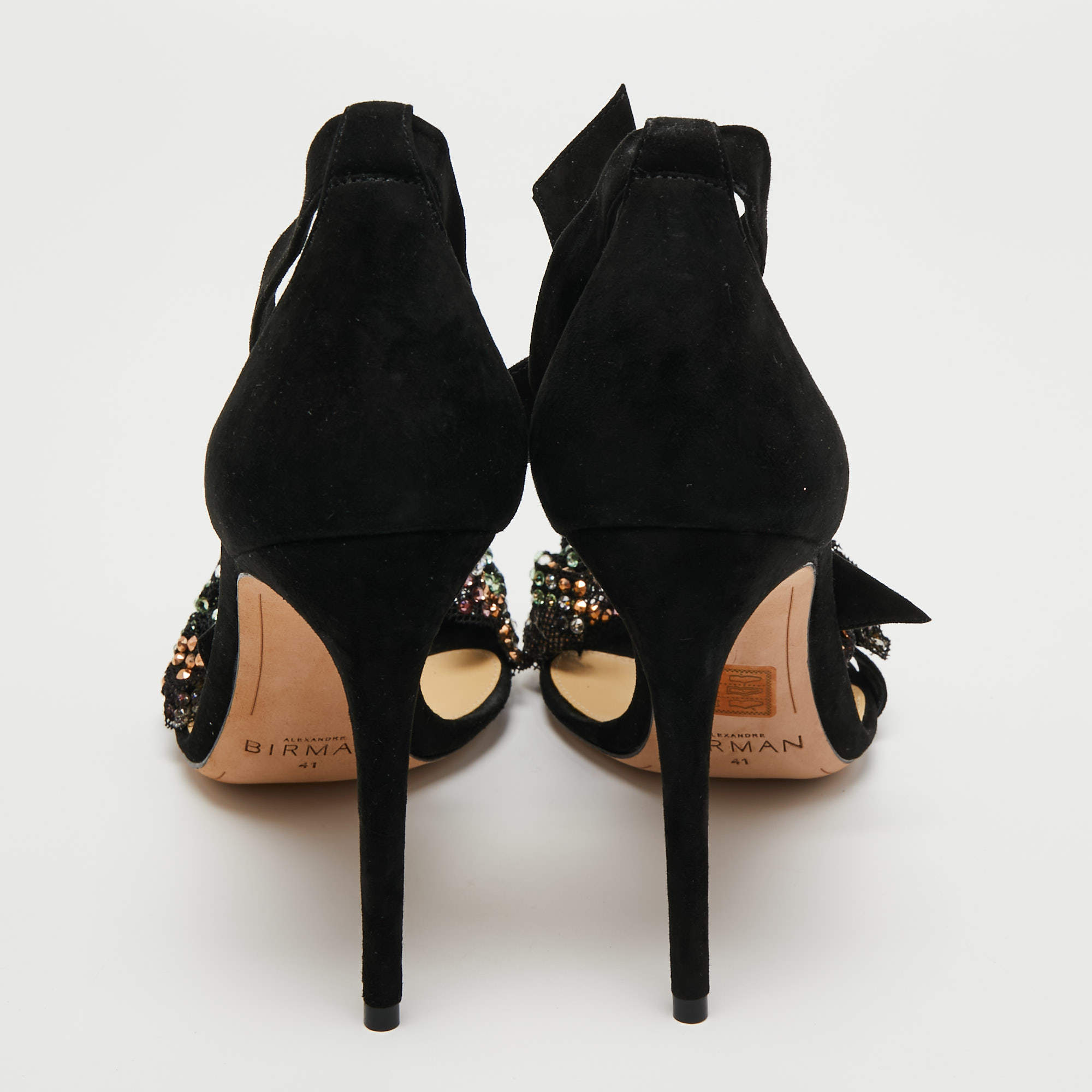 Pre Owned Alexandre Birman Black Suede Embellished Clarita Sandals Size 41
