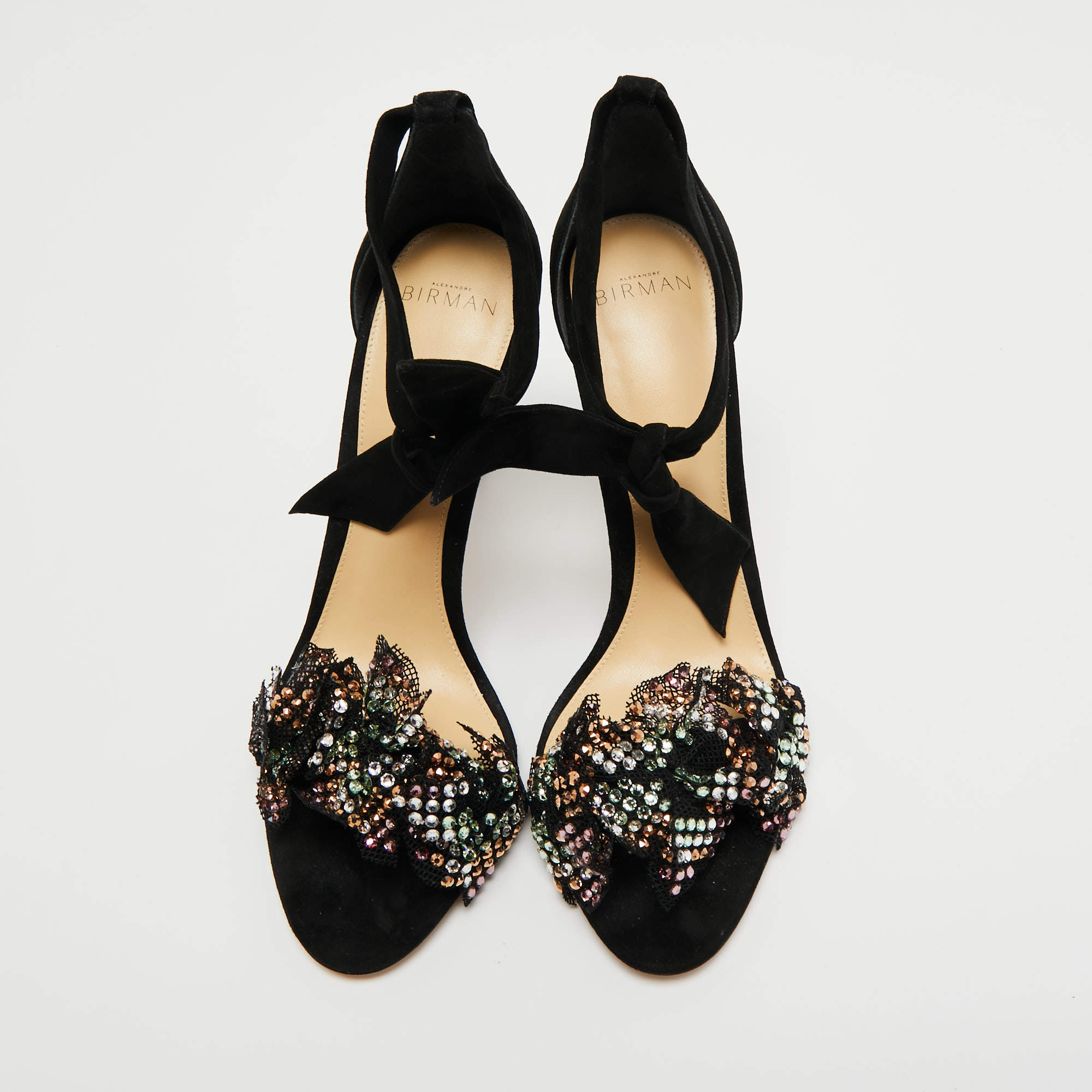 Pre Owned Alexandre Birman Black Suede Embellished Clarita Sandals Size 41