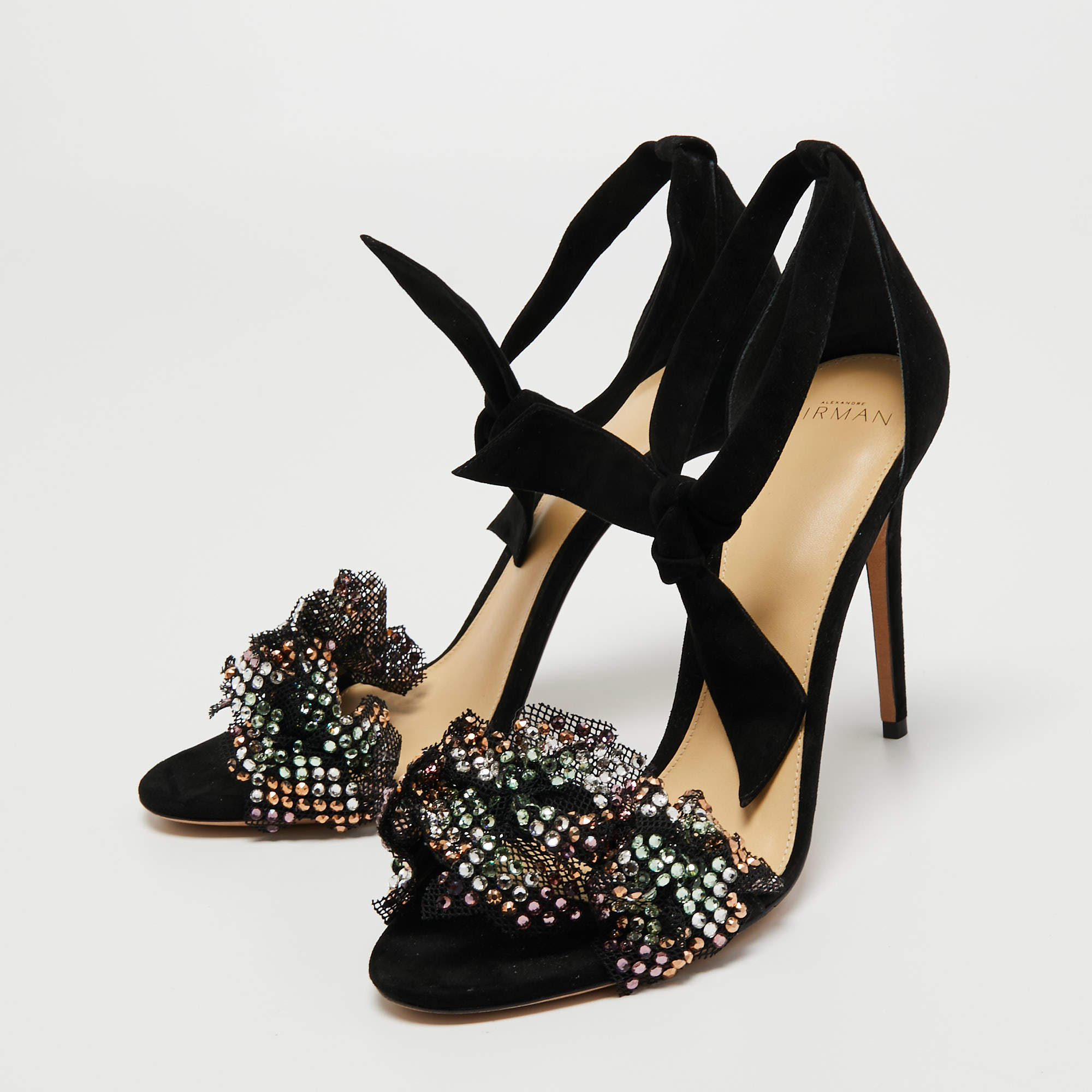 Pre Owned Alexandre Birman Black Suede Embellished Clarita Sandals Size 41