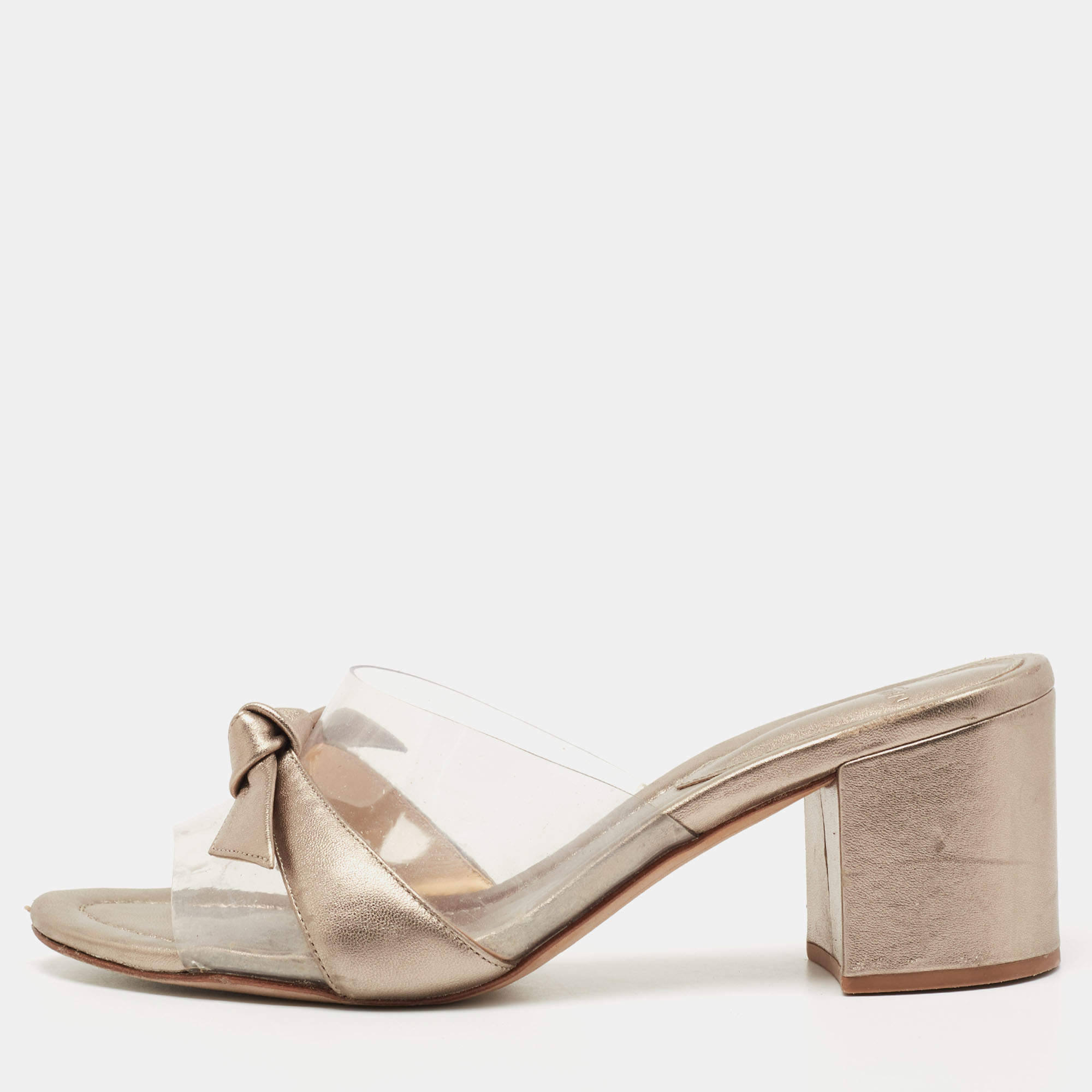 Alexandre Birman Metallic Leather and PVC Clarita Slide Sandals Size 41.5