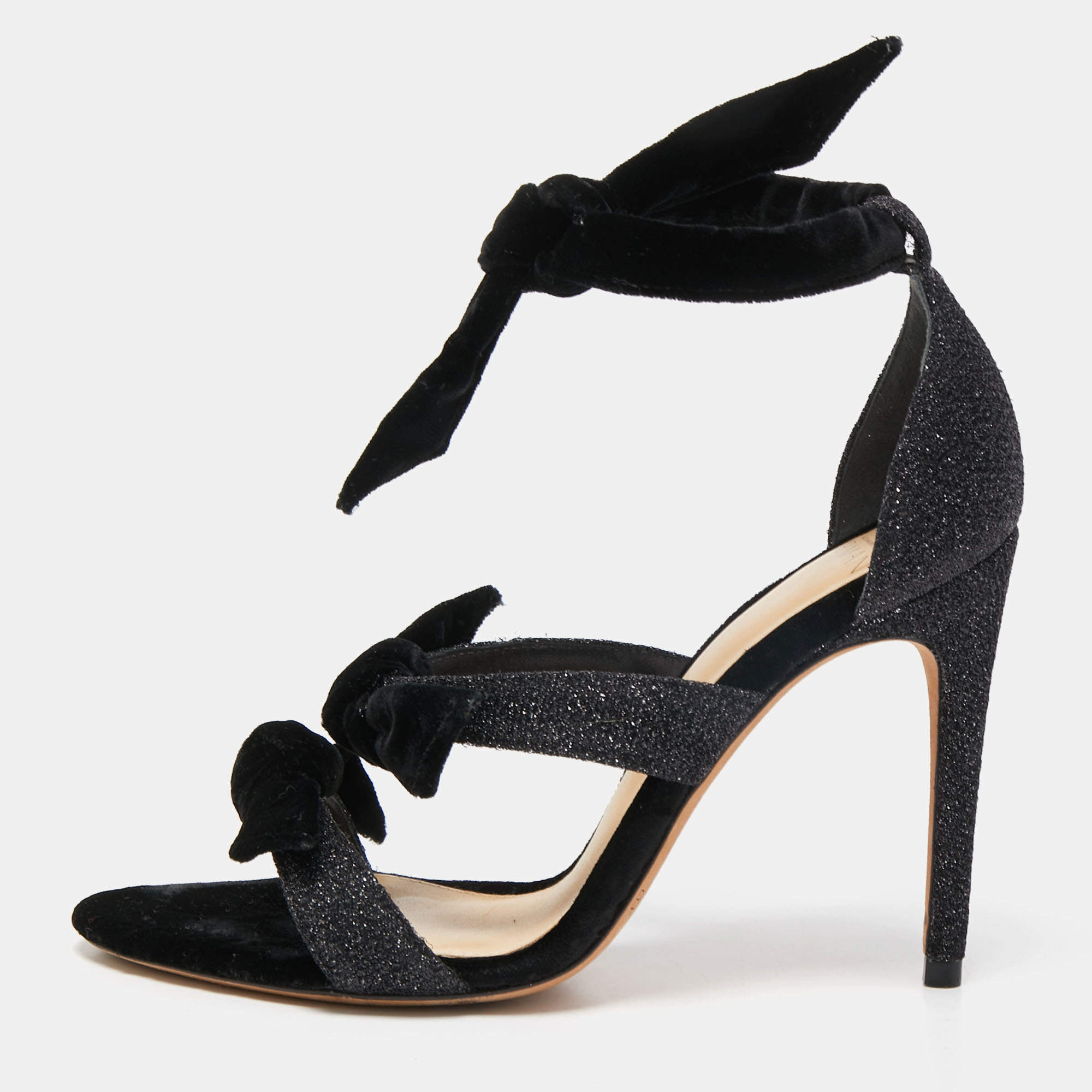 Alexandre Birman Black Velvet and Glitter Tripple Knot Lolita Sandals Size 36.5