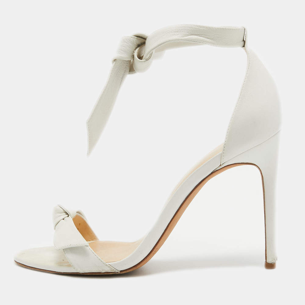 Alexandre Birman White Knotted Leather Clarita Ankle Tie Sandals Size 37.5