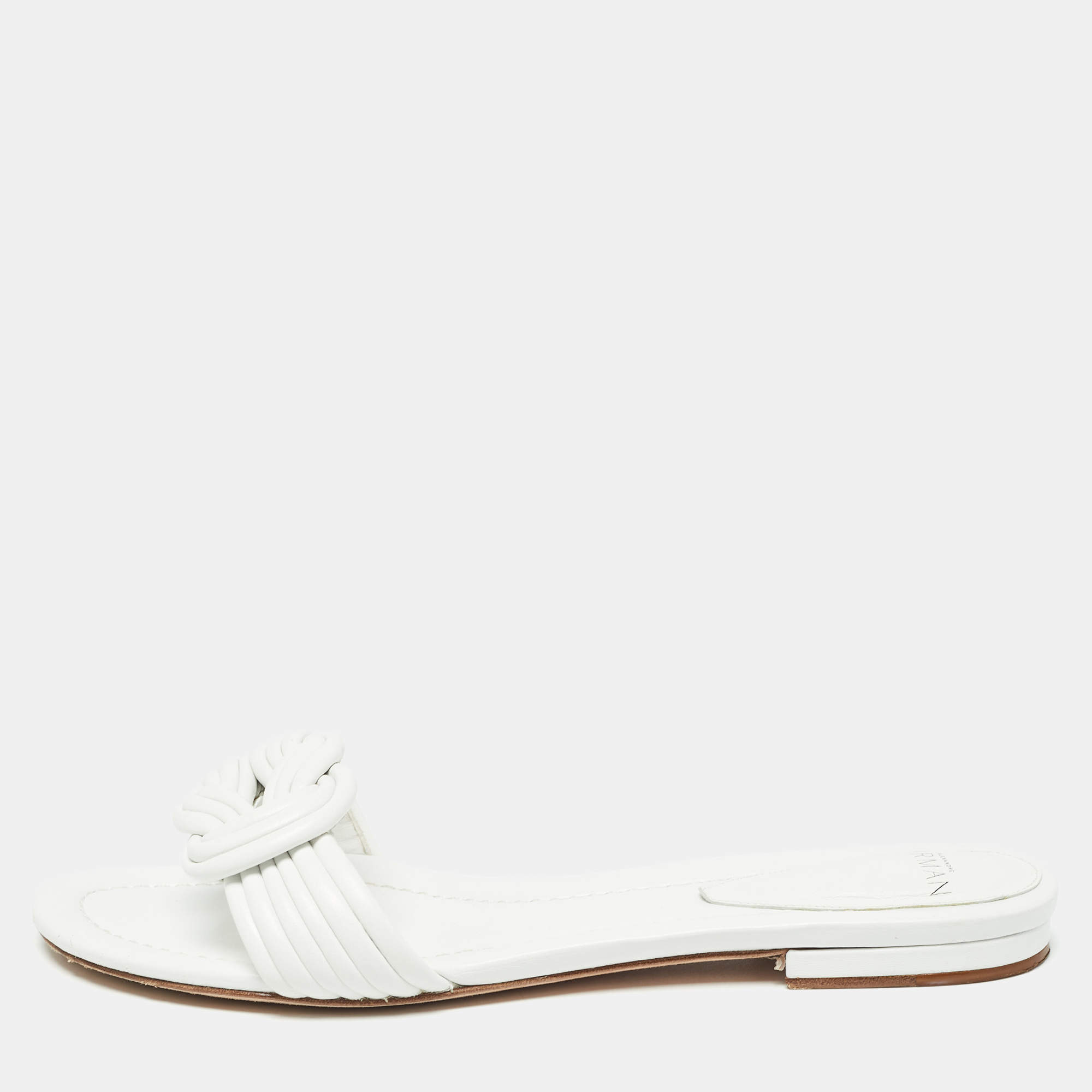 Pre Owned Alexandre Birman White Leather Vicky Flat Slides Size 41.5