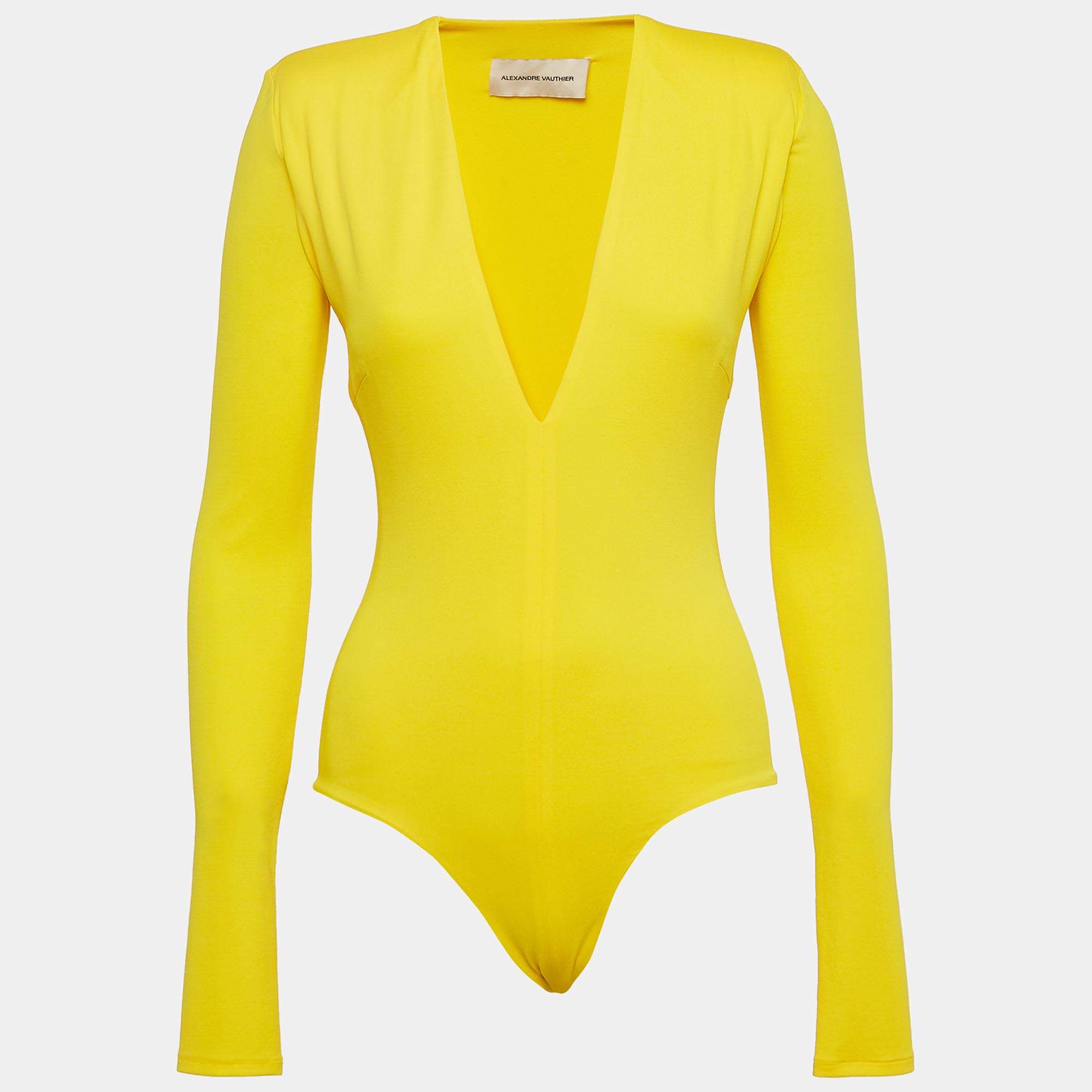 Alexandre Vauthier Yellow V-Neck Stretch Jersey Bodysuit S