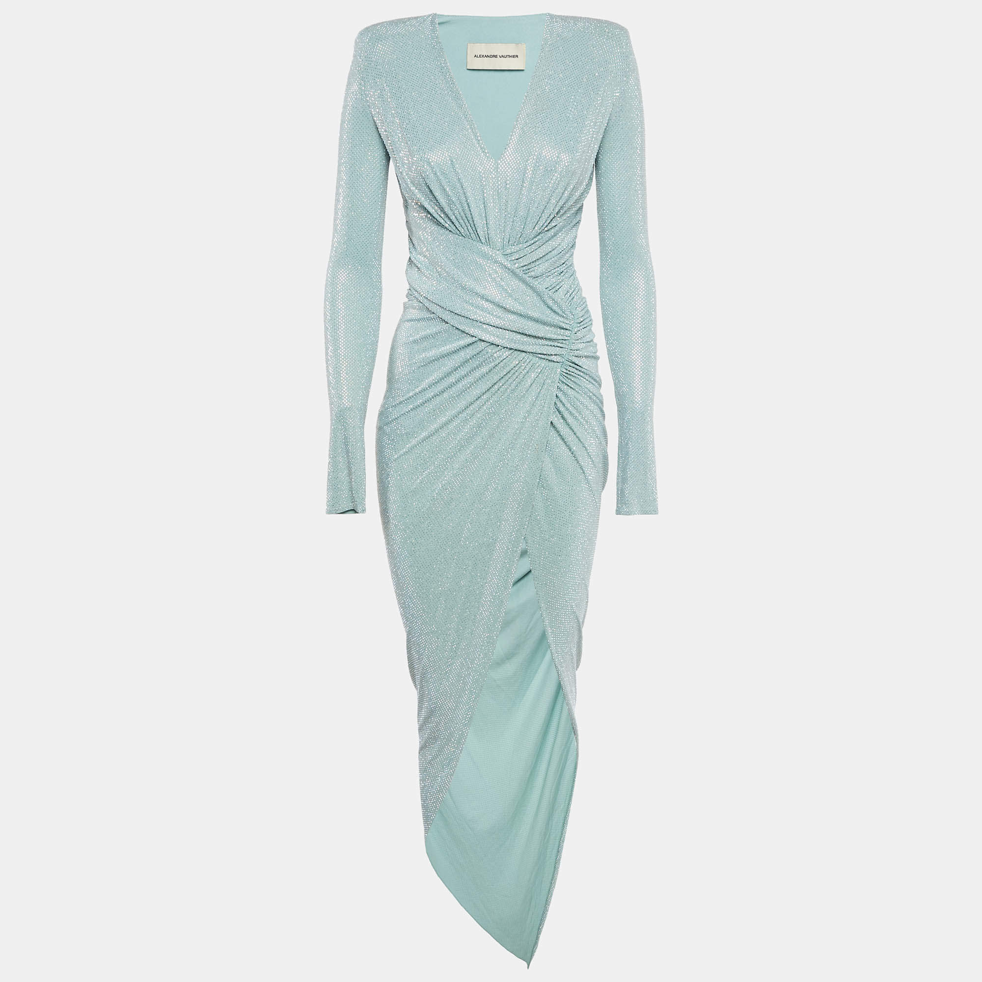 Alexandre Vauthier Blue Studded Jersey Drape Style Maxi Dress S