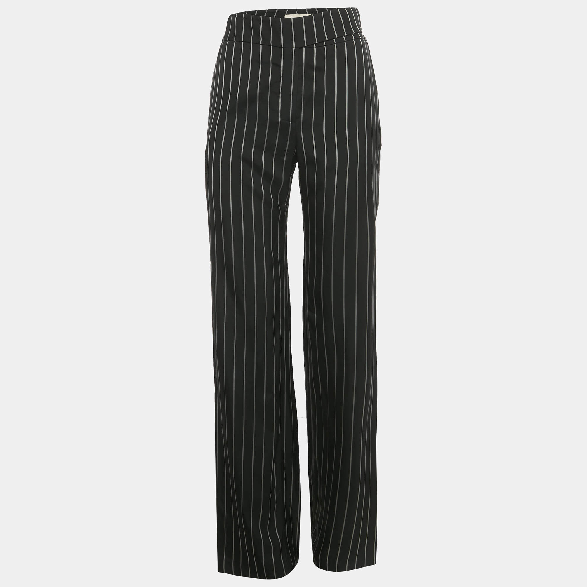 Pre Owned Alexandre Vauthier Black Striped Crepe Wide Leg Trousers S