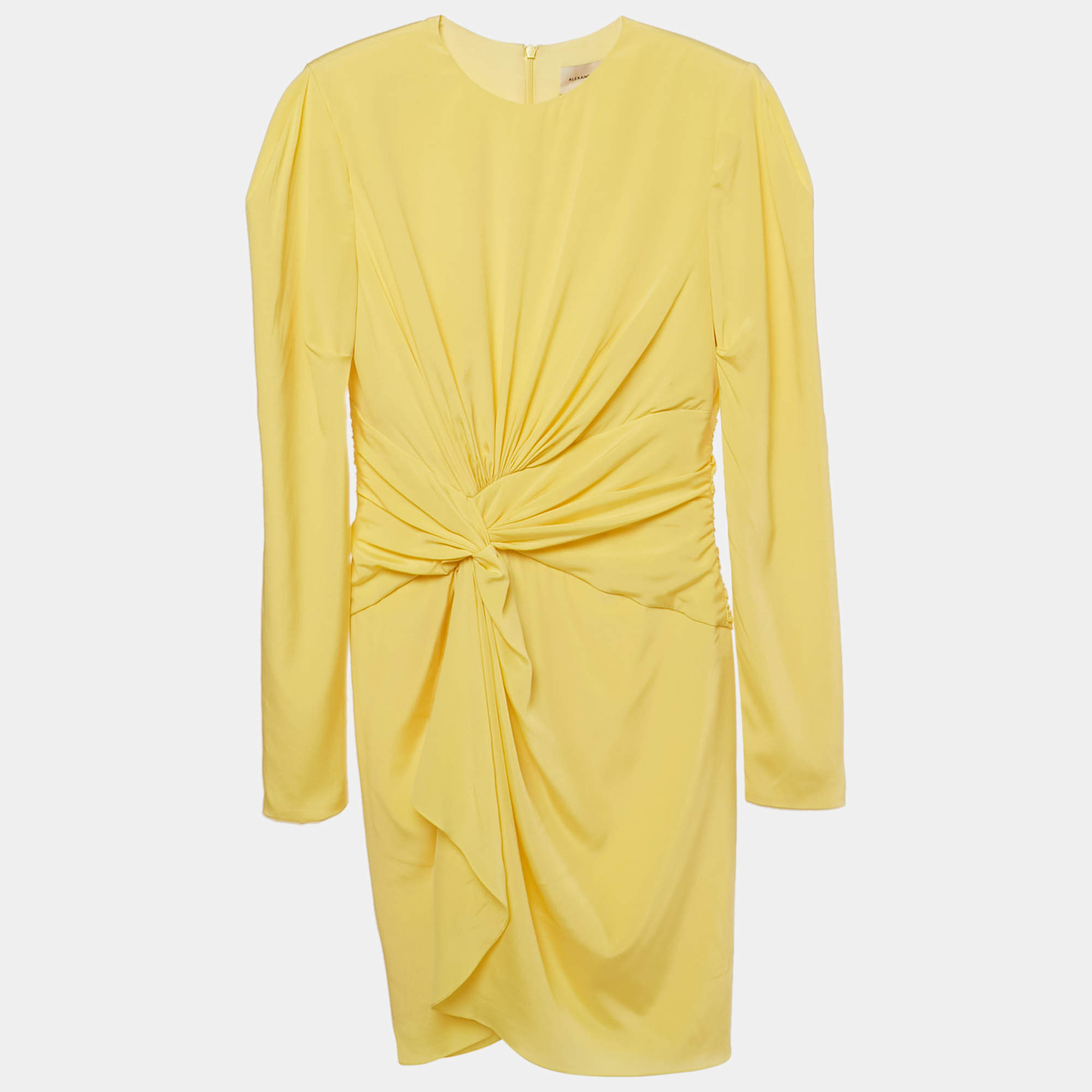Pre Owned Alexandre Vauthier Yellow Silk Draped Mini Dress M