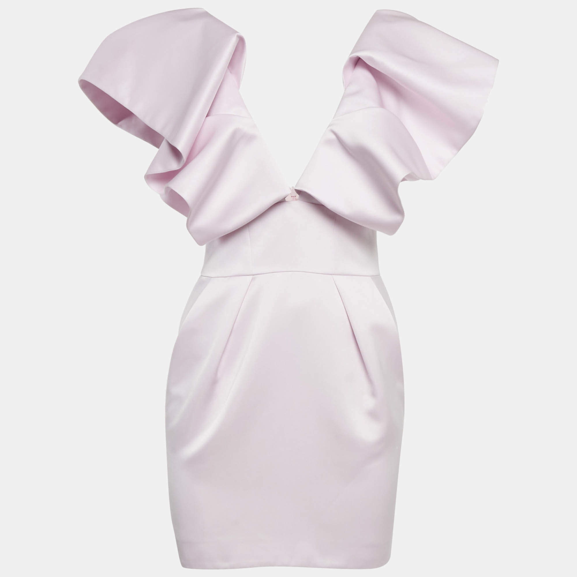 Pre Owned Alexandre Vauthier Pink Satin Ruffled Mini Dress S