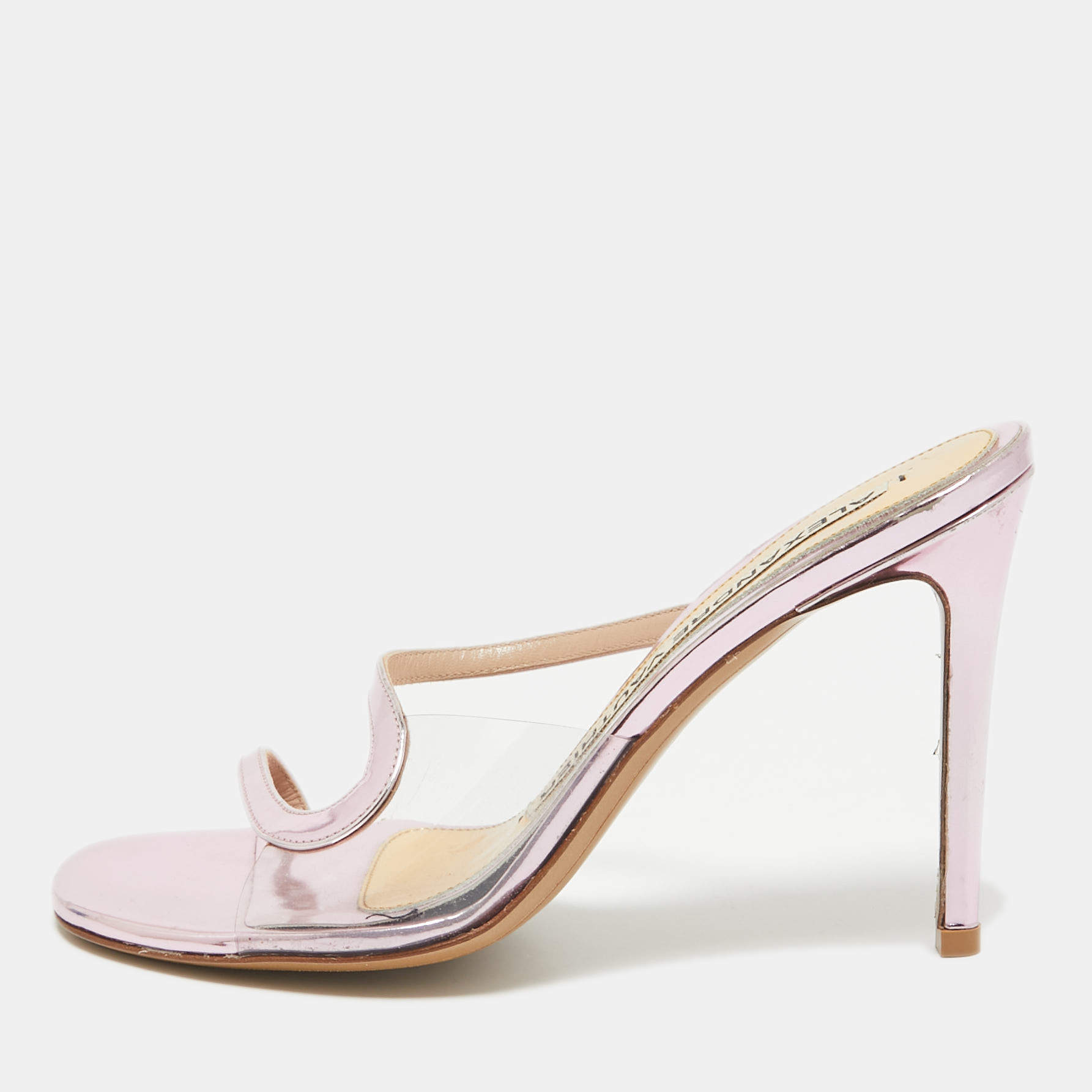 Alexandre Vauthier Metallic Pink Leather Slide Sandals Size 37